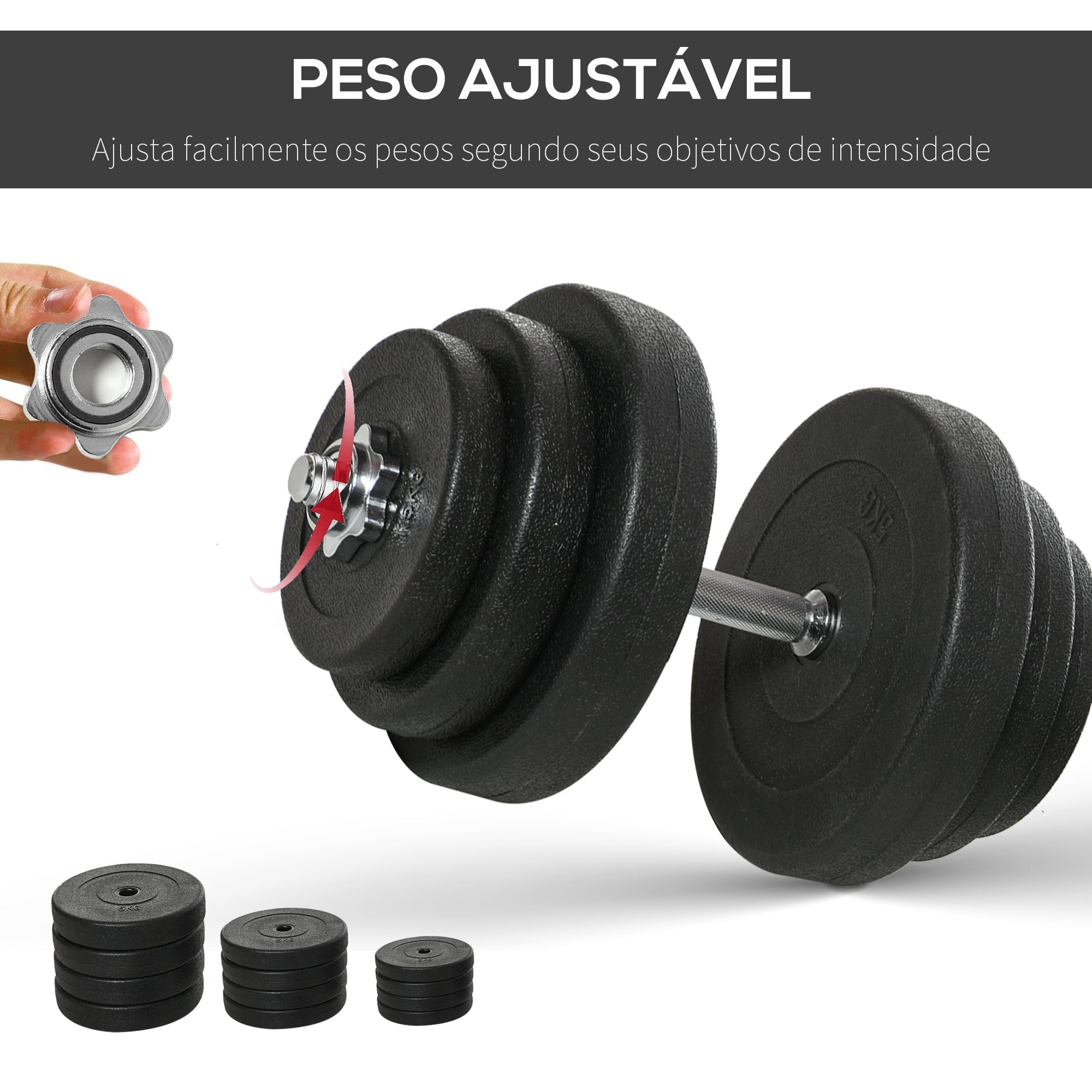 Conjunto de Halteres Ajustáveis 40kg Preto e Prata - Ø24.5x4.3 cm