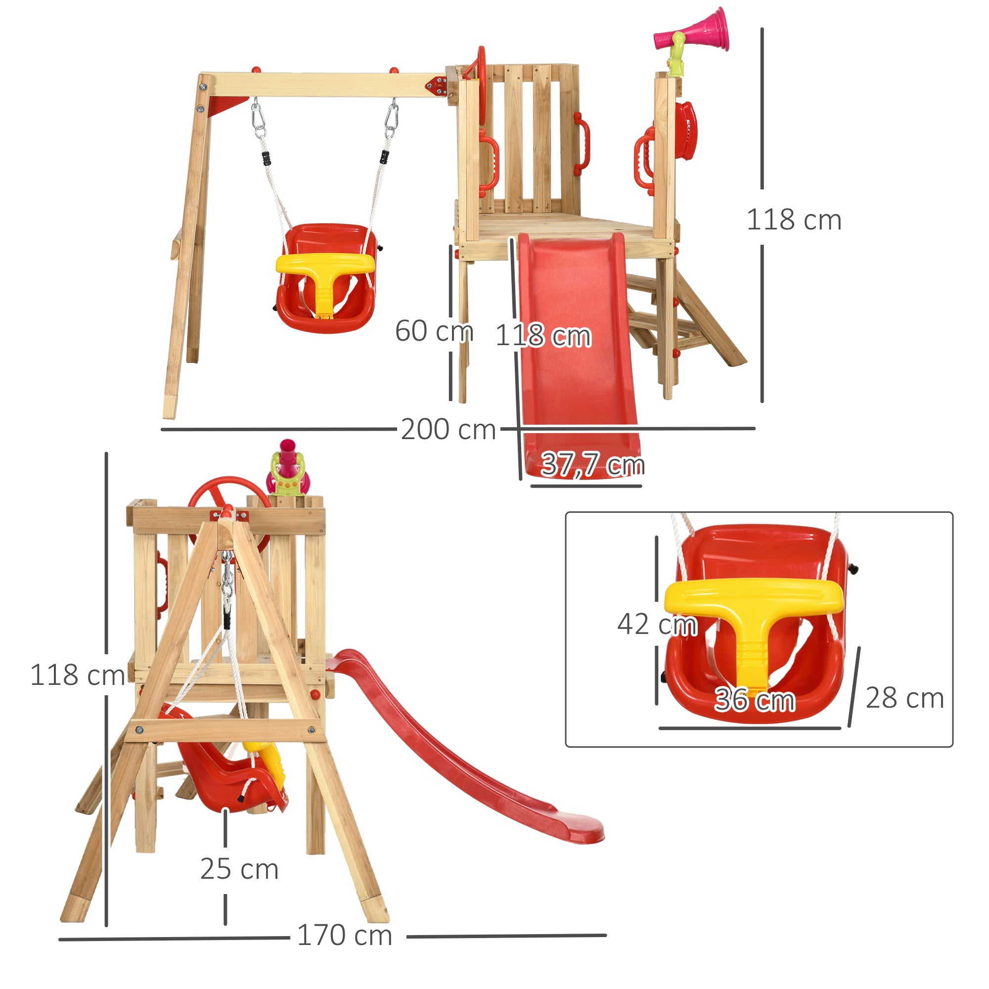 Parque Infantil de Madeira 4 em 1 Vermelho 170x200x118 cm