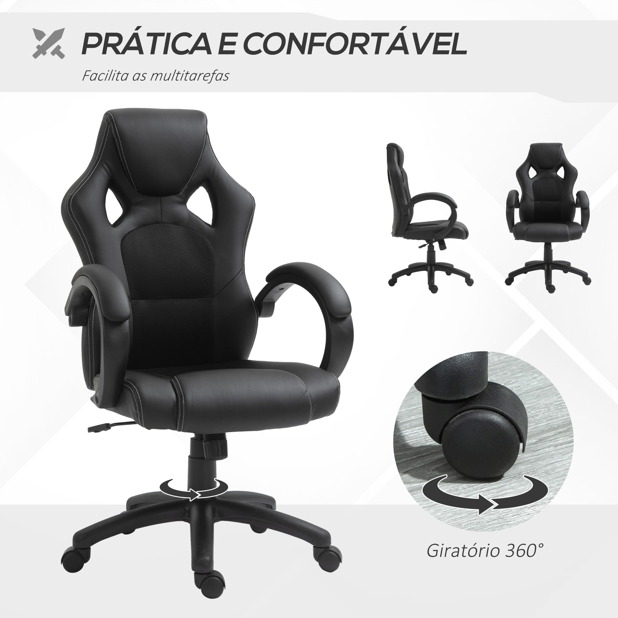 Cadeira de Escritório Ergonómica 71x61x(108-118) cm - Cor Preto