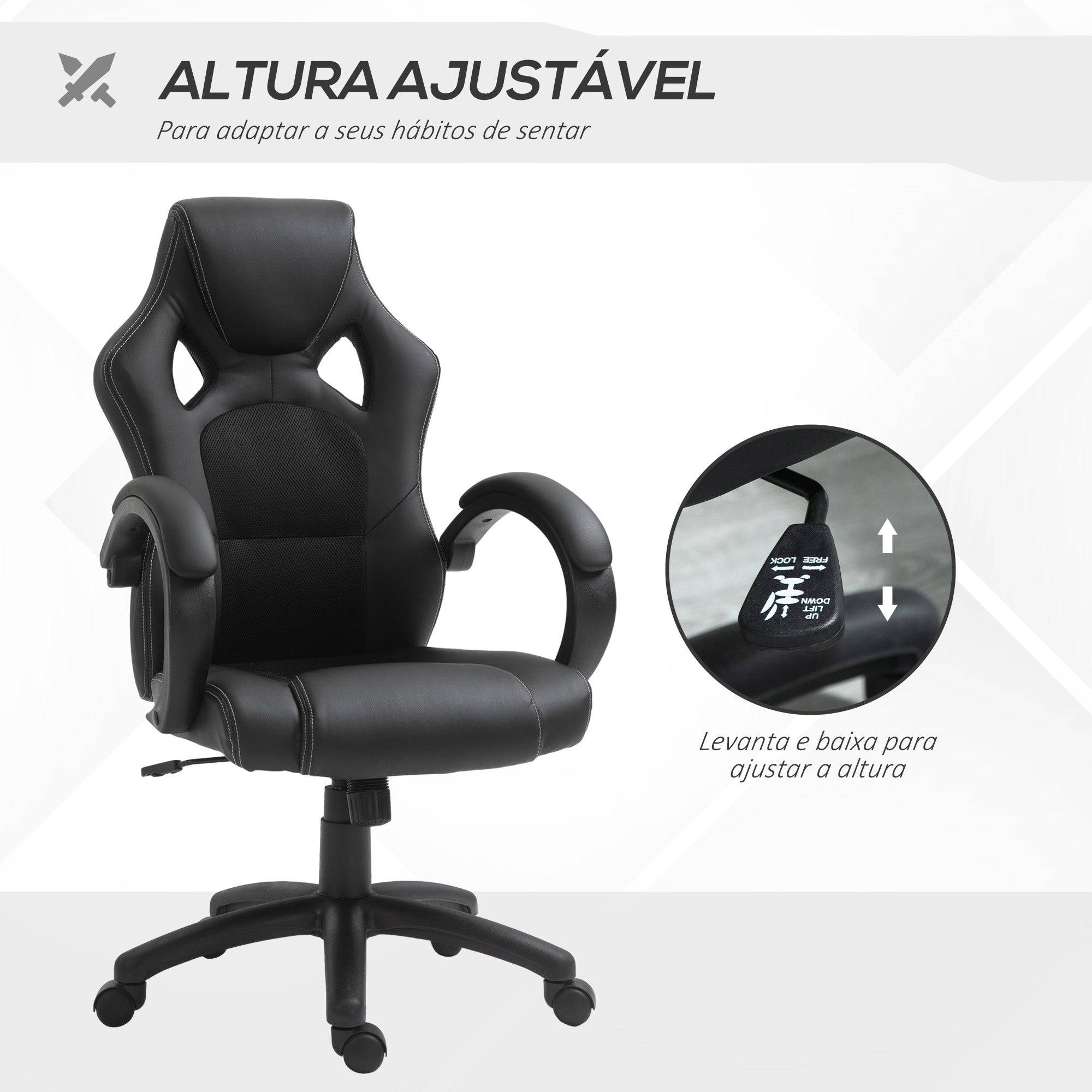 Cadeira de Escritório Ergonómica 71x61x(108-118) cm - Cor Preto