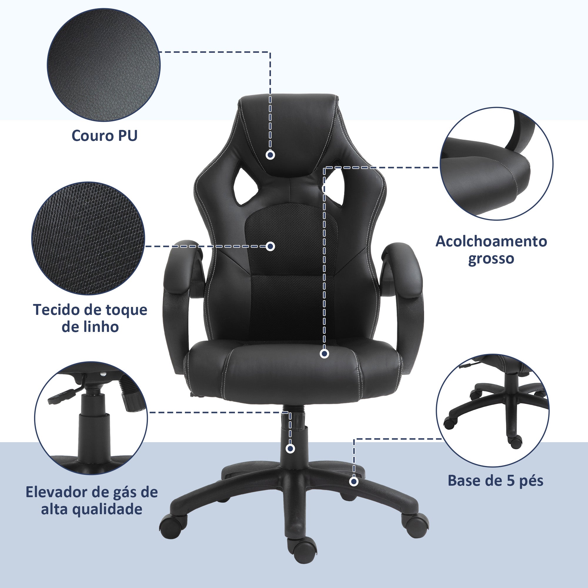 Cadeira de Escritório Ergonómica 71x61x(108-118) cm - Cor Preto