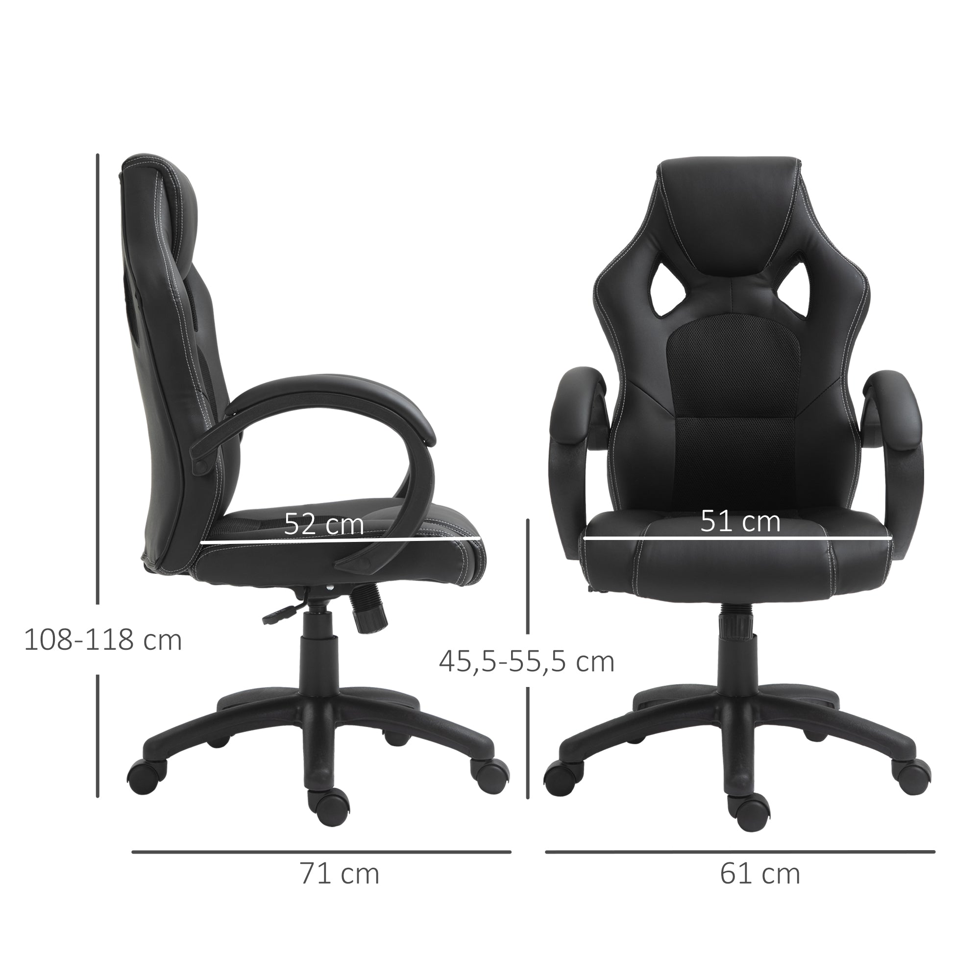 Cadeira de Escritório Ergonómica 71x61x(108-118) cm - Cor Preto