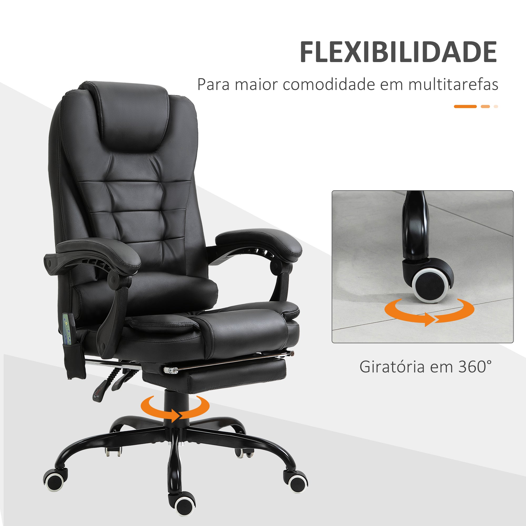 Cadeira de Escritório com Massagem 7 Pontos - Preto 67x79x111-121 cm