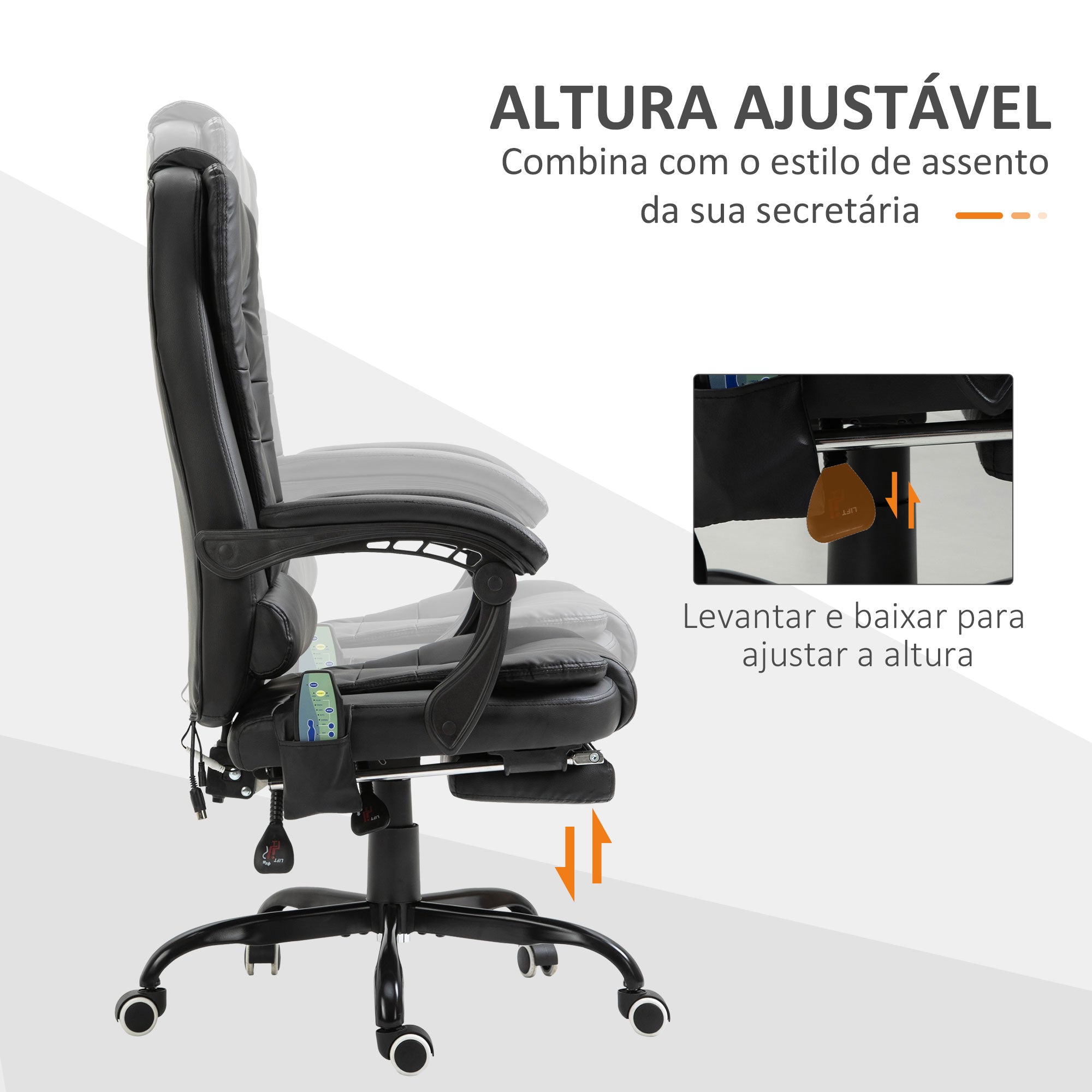 Cadeira de Escritório com Massagem 7 Pontos - Preto 67x79x111-121 cm
