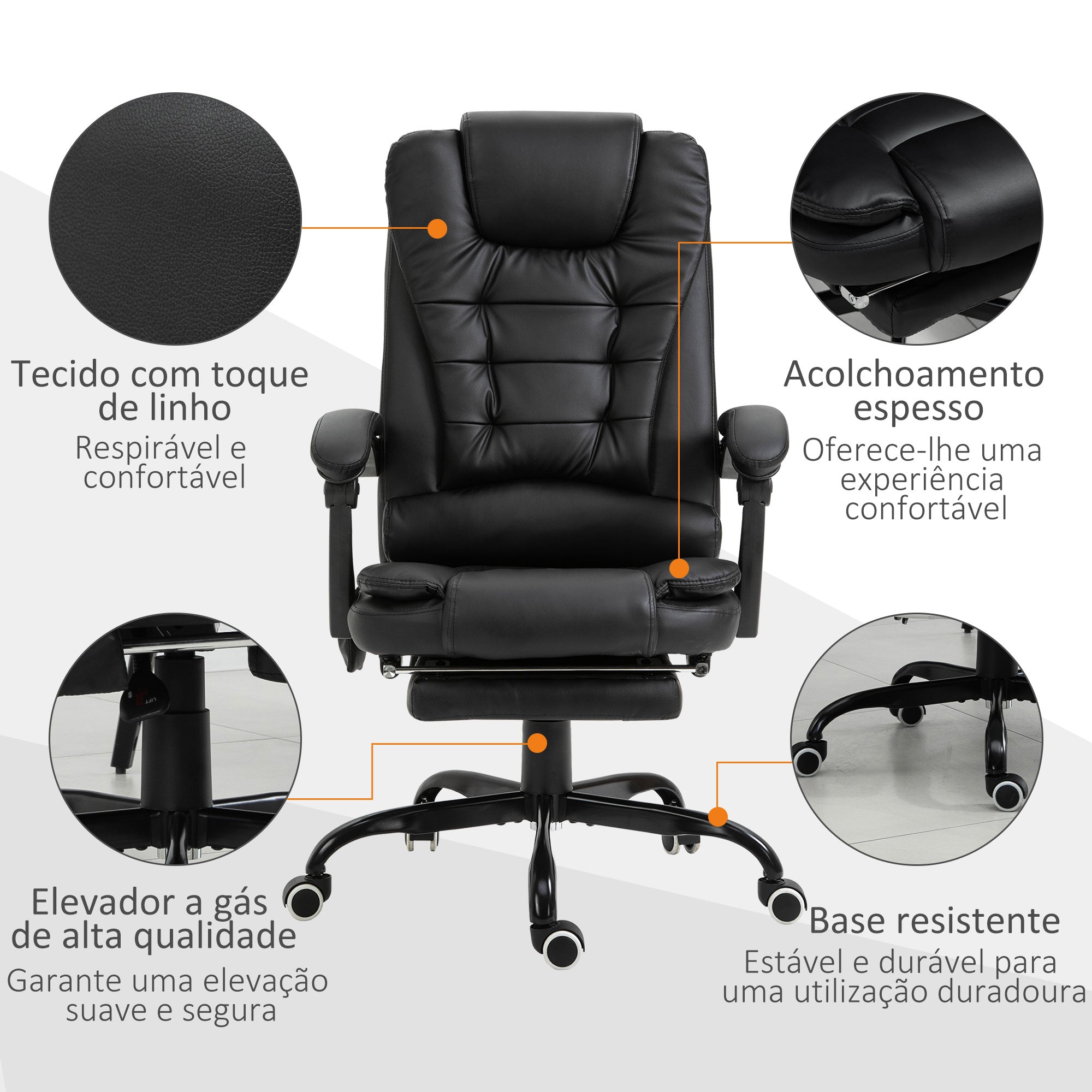 Cadeira de Escritório com Massagem 7 Pontos - Preto 67x79x111-121 cm