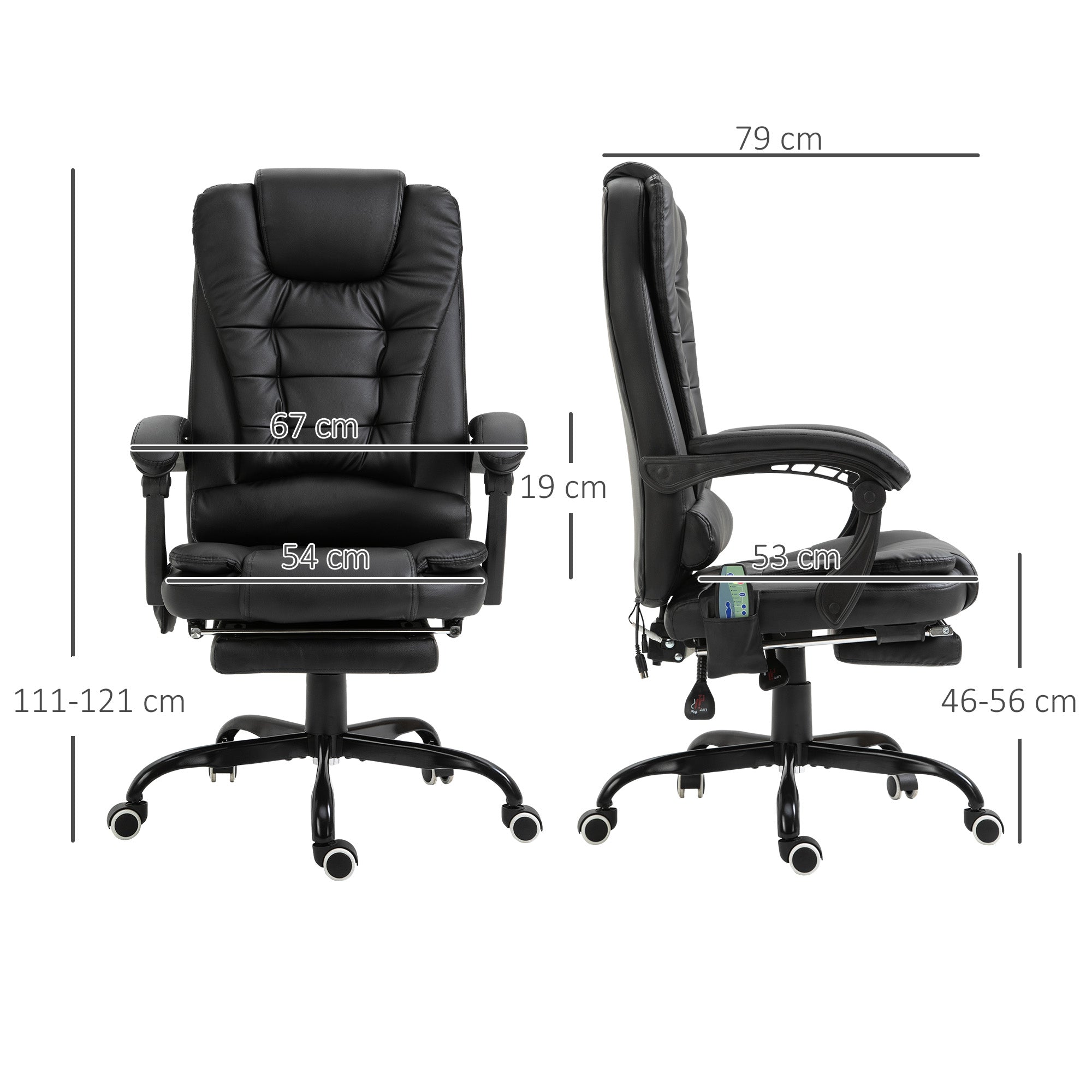 Cadeira de Escritório com Massagem 7 Pontos - Preto 67x79x111-121 cm