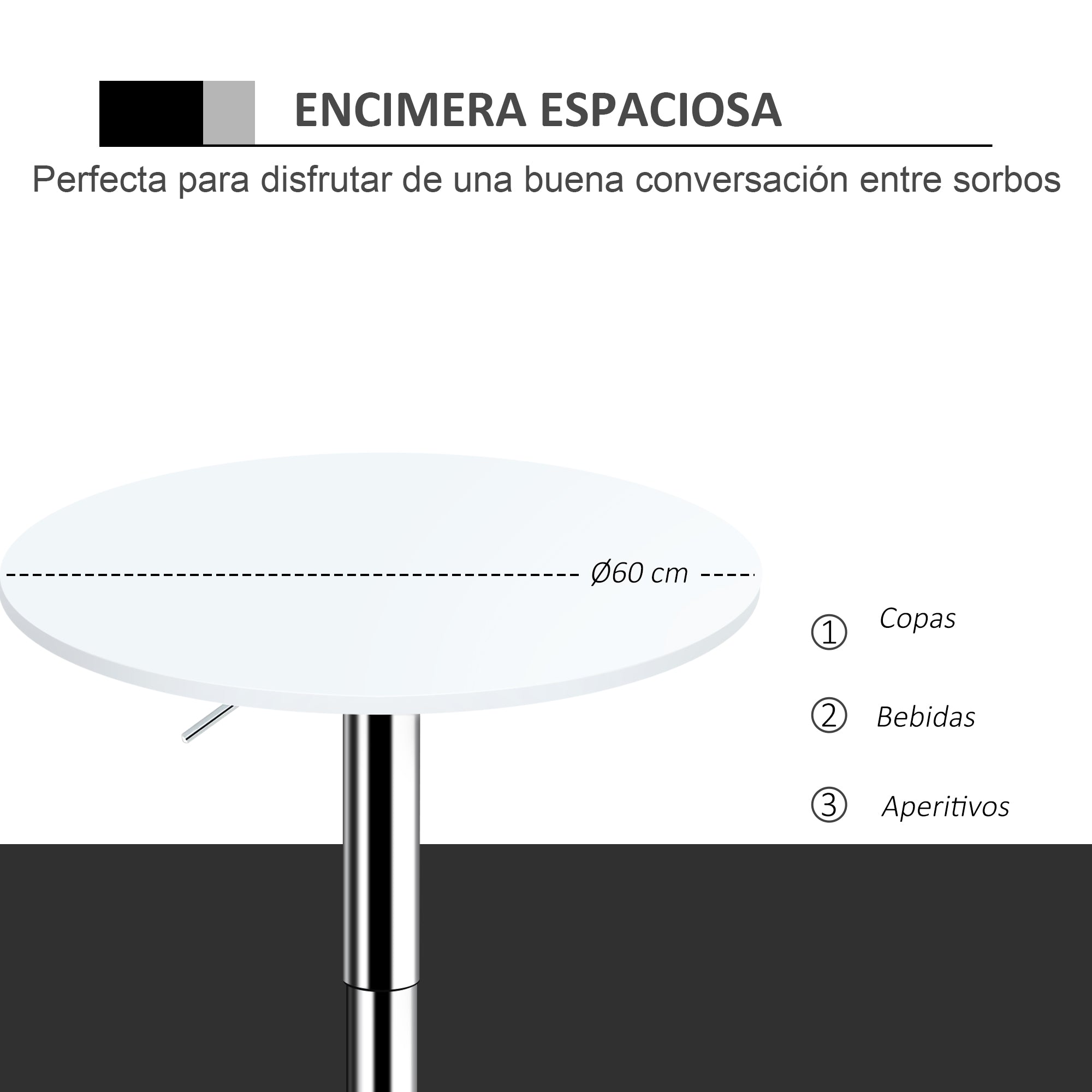 Mesa de Bar Ajustável em Altura Ø60x69-93 cm - White