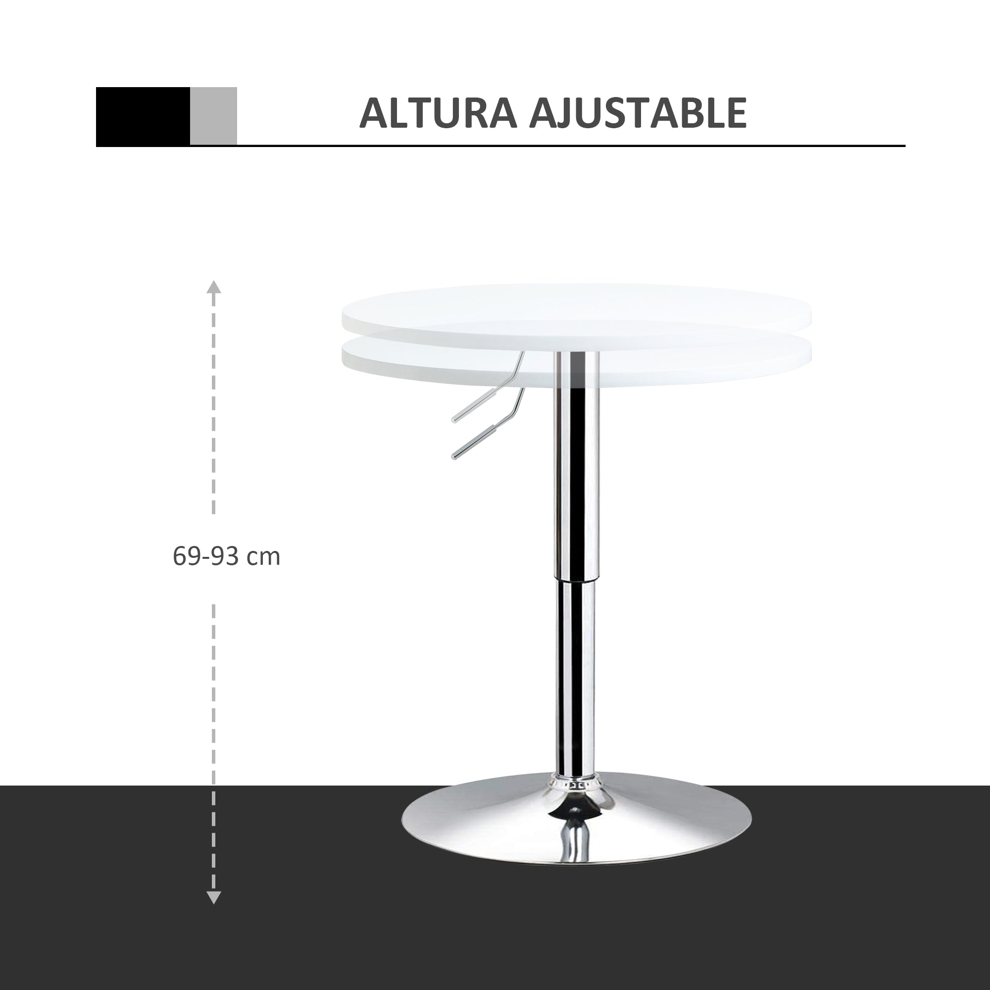 Mesa de Bar Ajustável em Altura Ø60x69-93 cm - White
