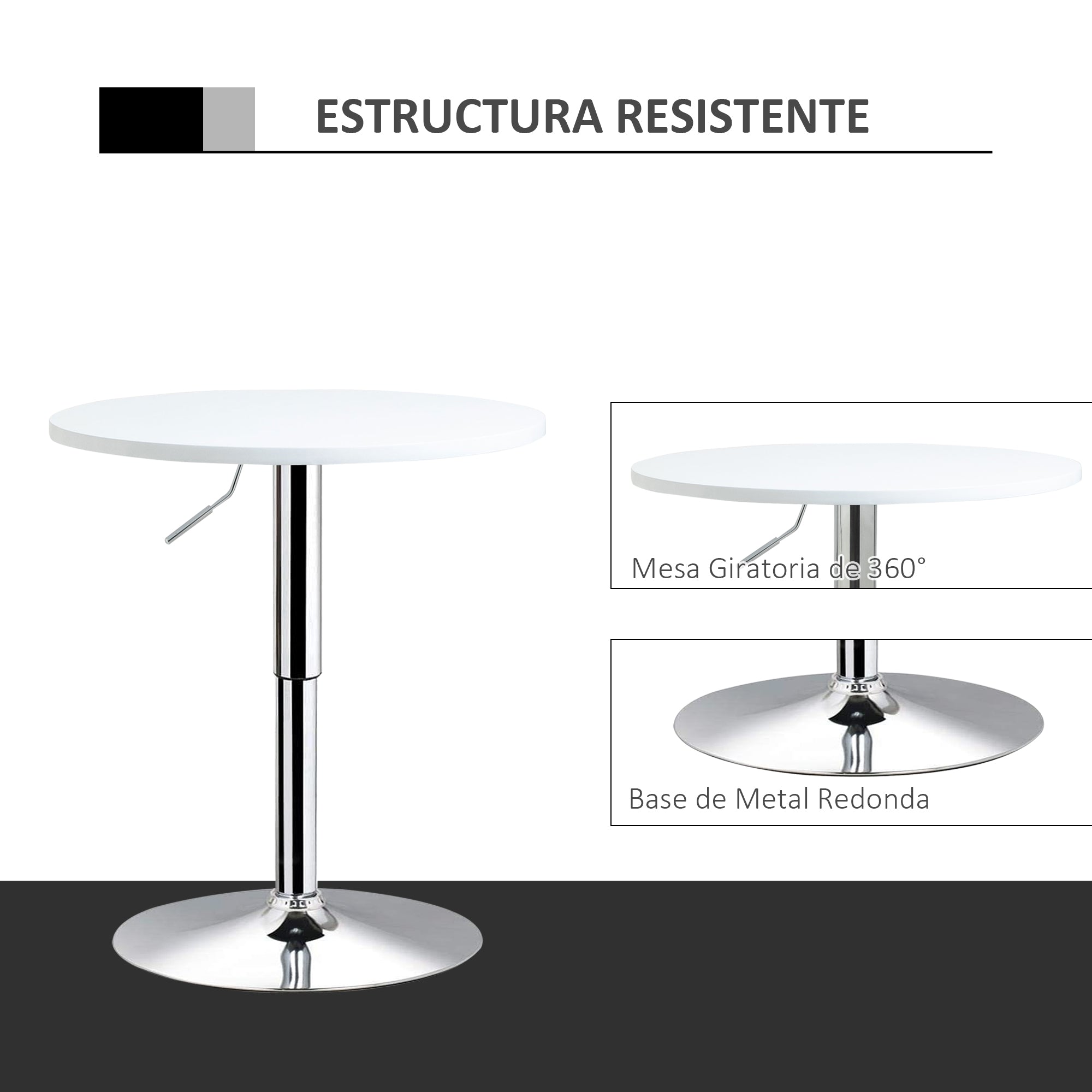Mesa de Bar Ajustável em Altura Ø60x69-93 cm - White