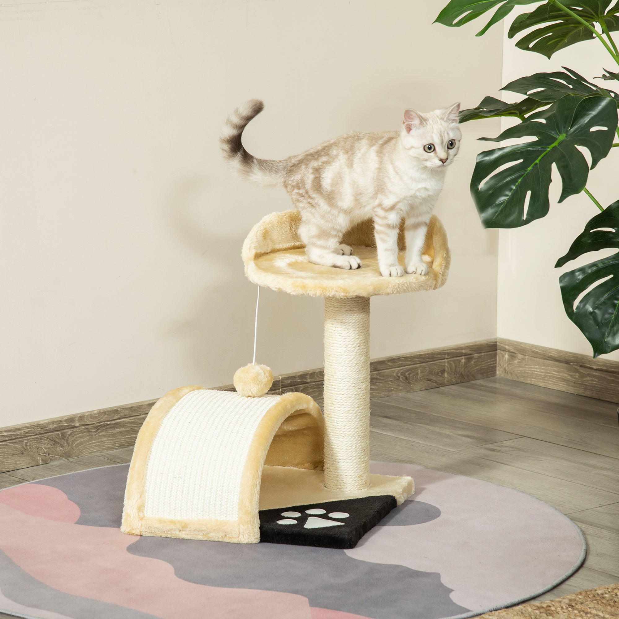 Árvore Arranhador para Gatos de 2 Níveis - Bege 35,5x37x46 cm
