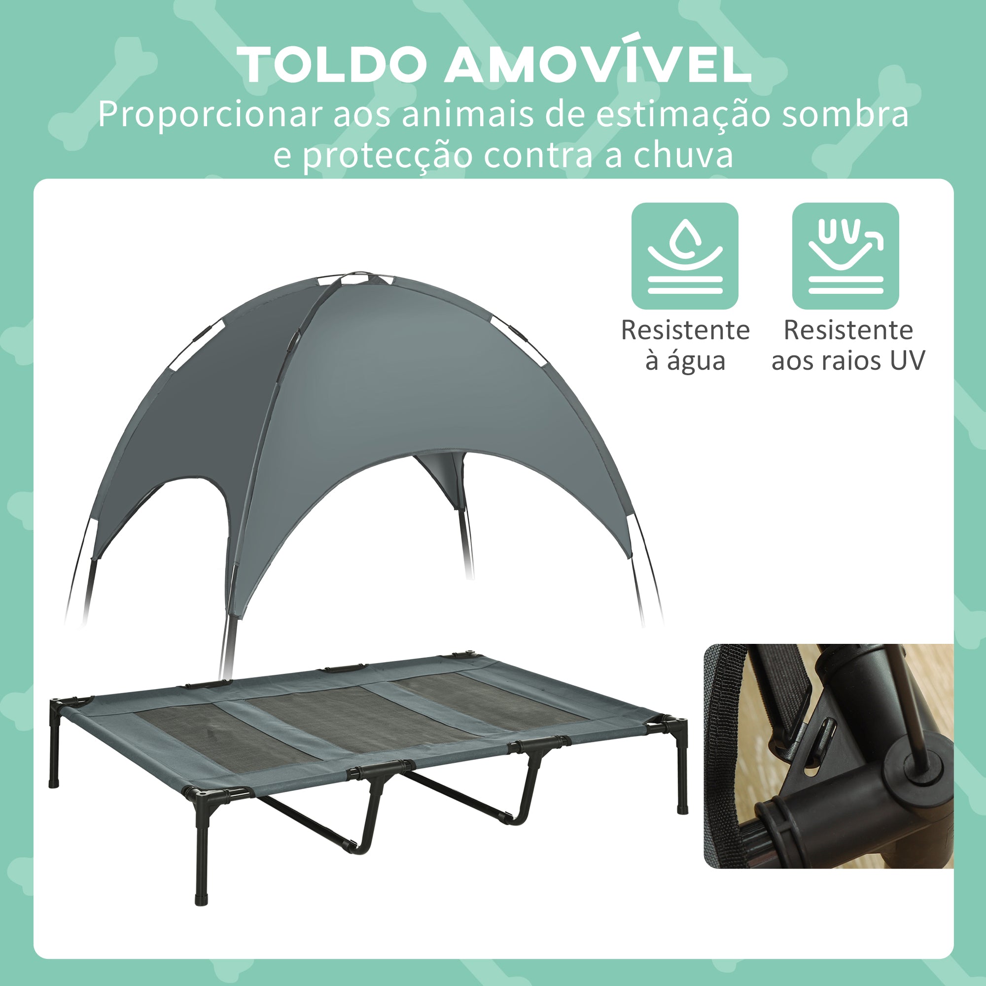 Cama Elevada para Animais de Estimação 122x92x108 cm - Preto e Cinza