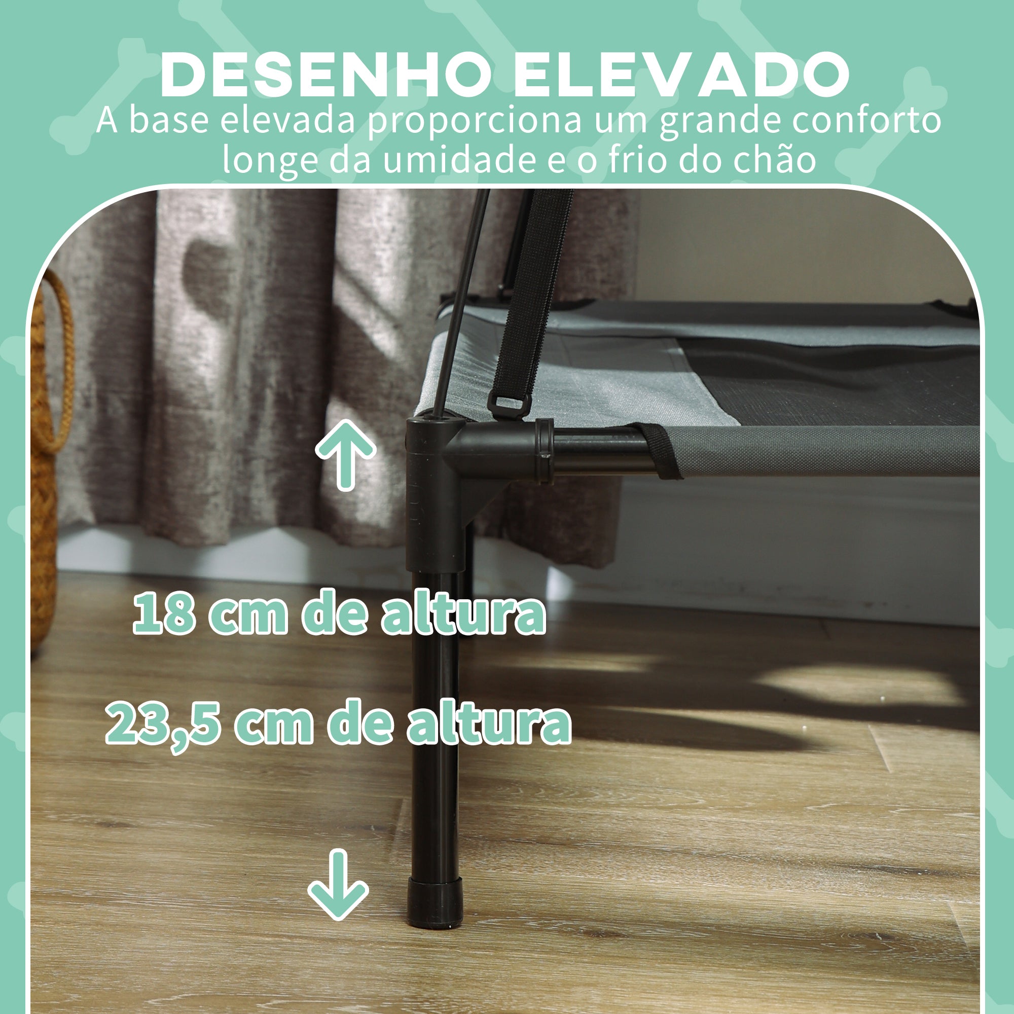 Cama Elevada para Animais de Estimação 122x92x108 cm - Preto e Cinza