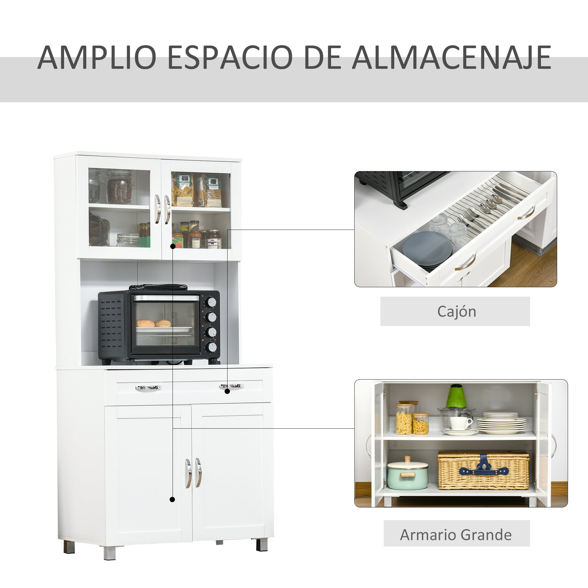 Armário de Cozinha com Prateleiras Ajustáveis 80x48x170 cm - Branco