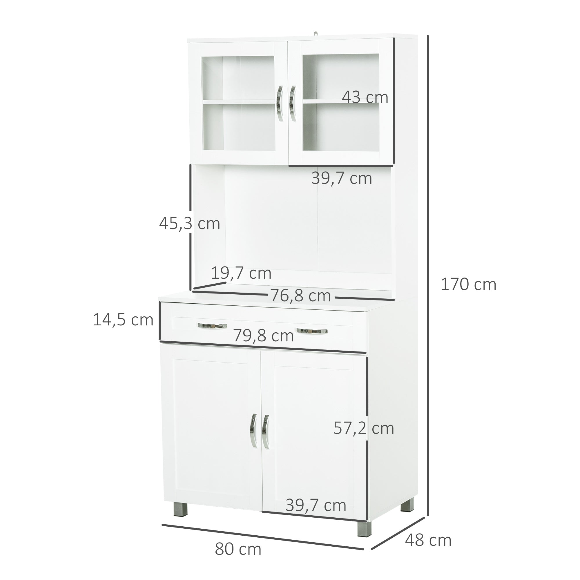 Armário de Cozinha com Prateleiras Ajustáveis 80x48x170 cm - Branco