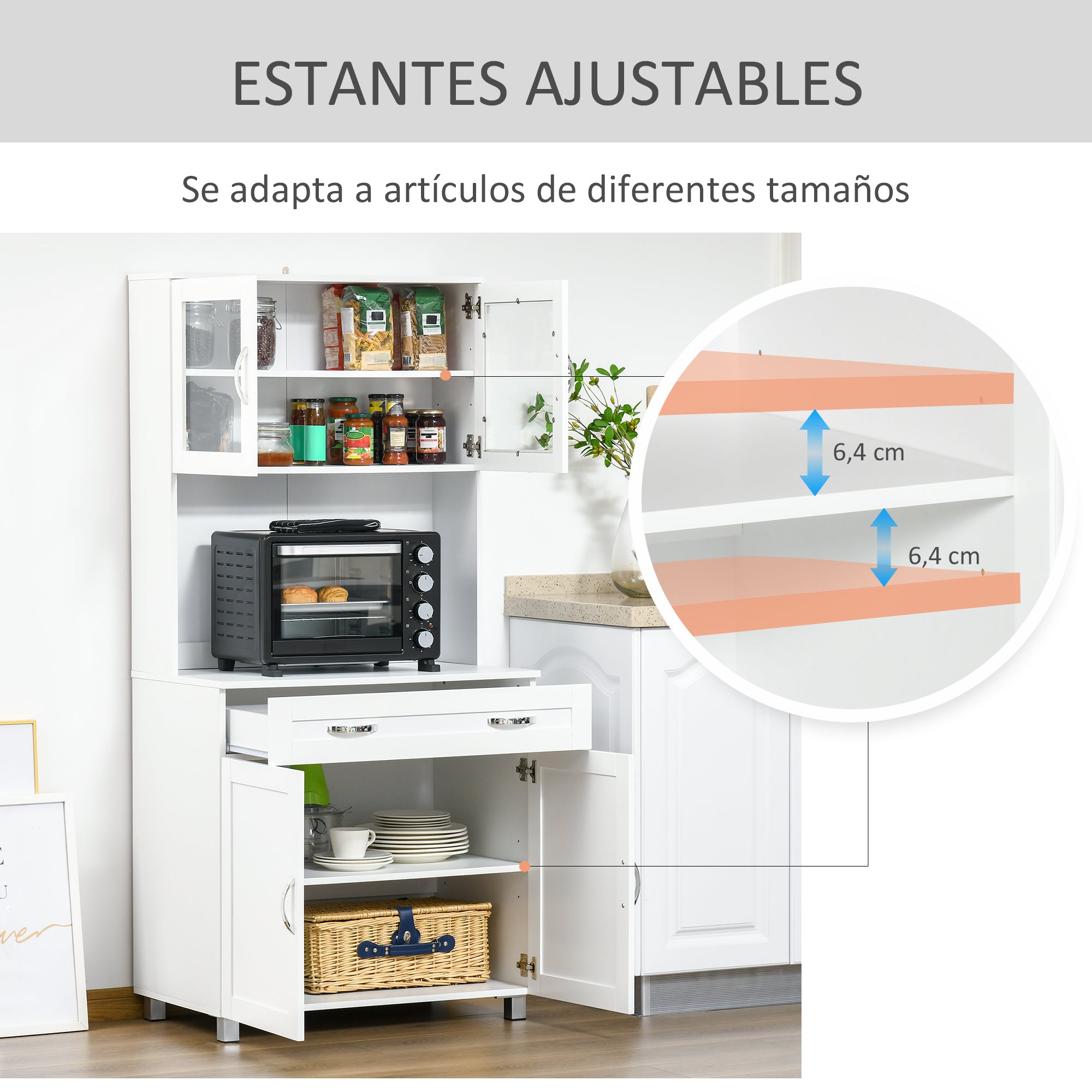 Armário de Cozinha com Prateleiras Ajustáveis 80x48x170 cm - Branco