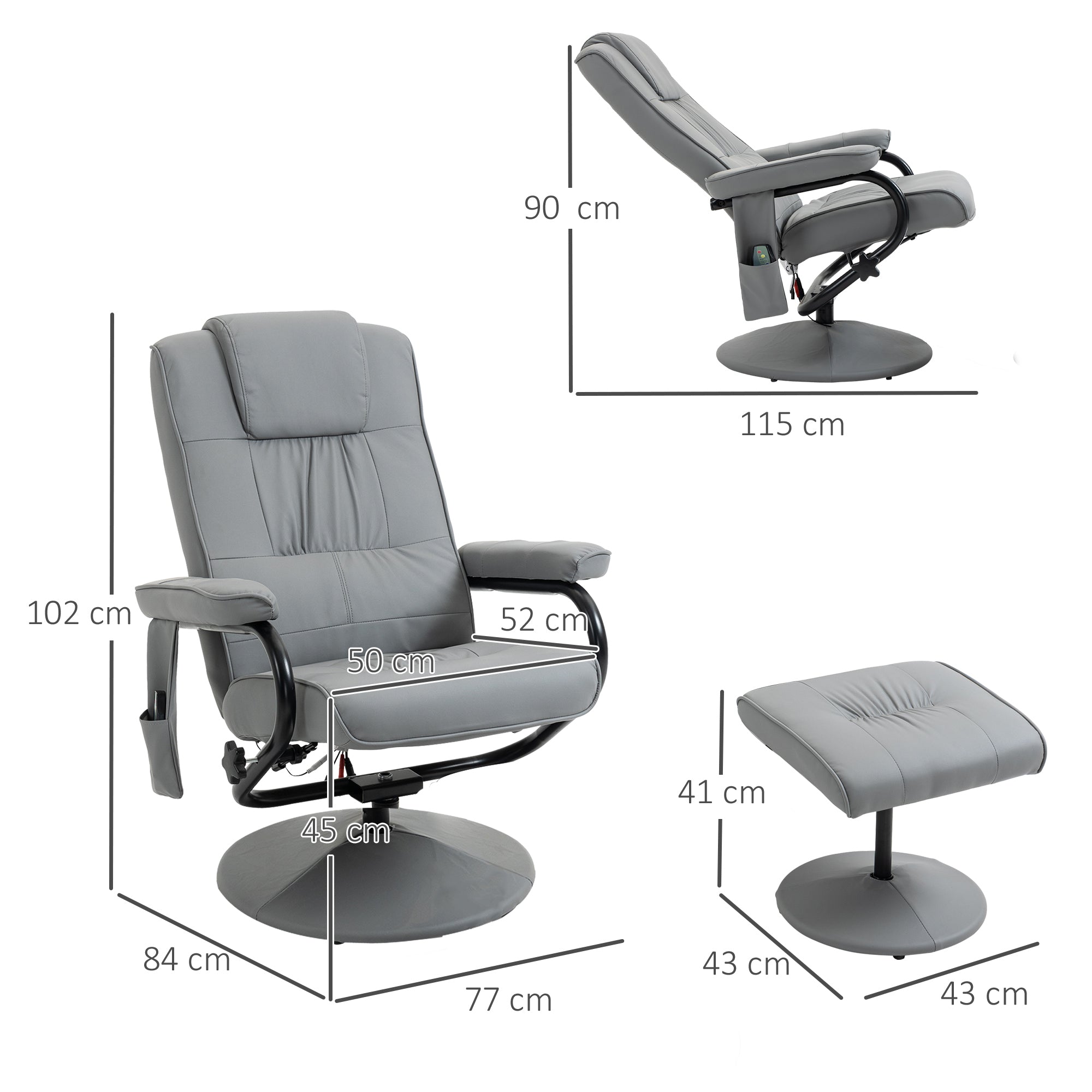 Poltrona de Massagem Elétrica Cinza 77x84x102 cm com Banco para Apoiar os Pés