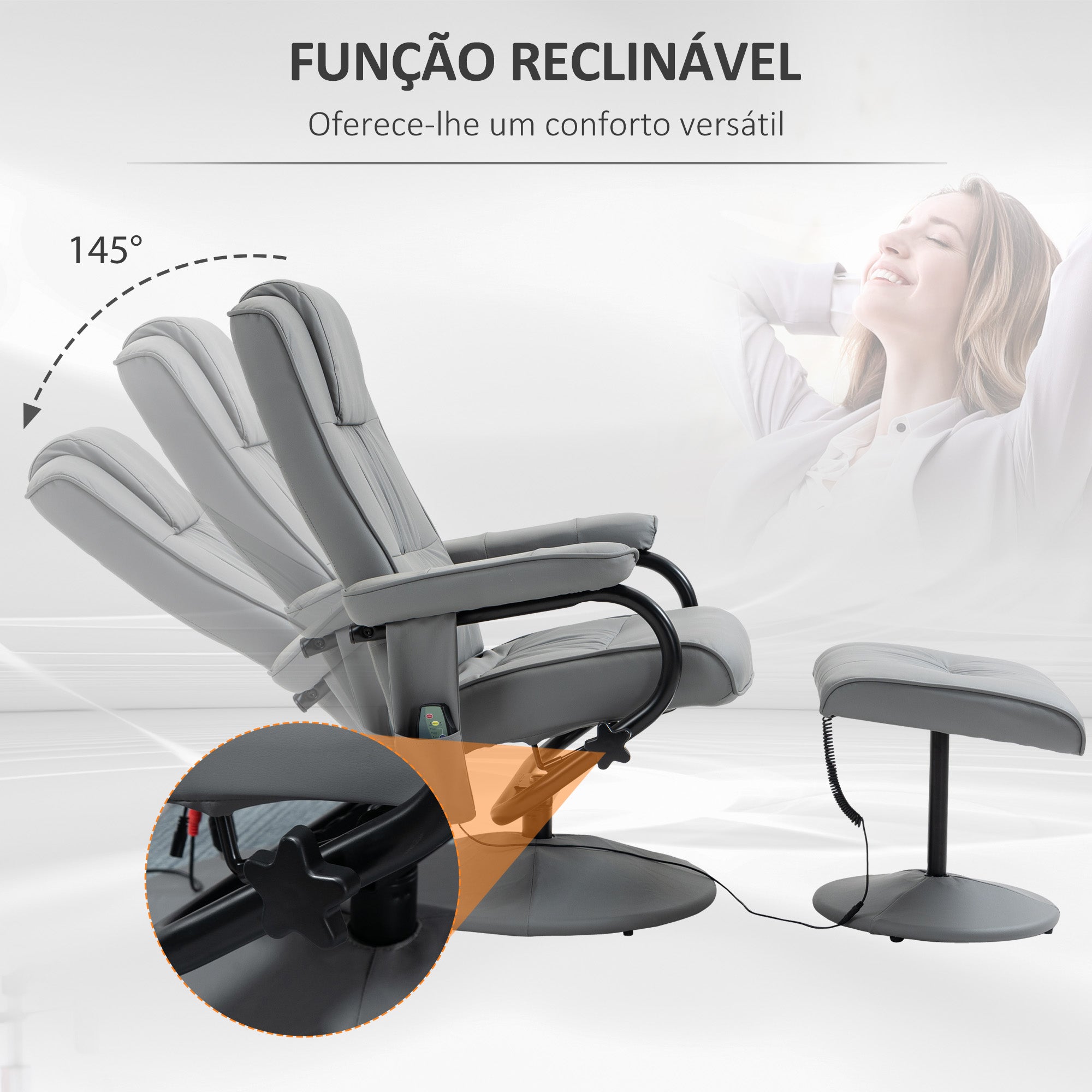 Poltrona de Massagem Elétrica Cinza 77x84x102 cm com Banco para Apoiar os Pés