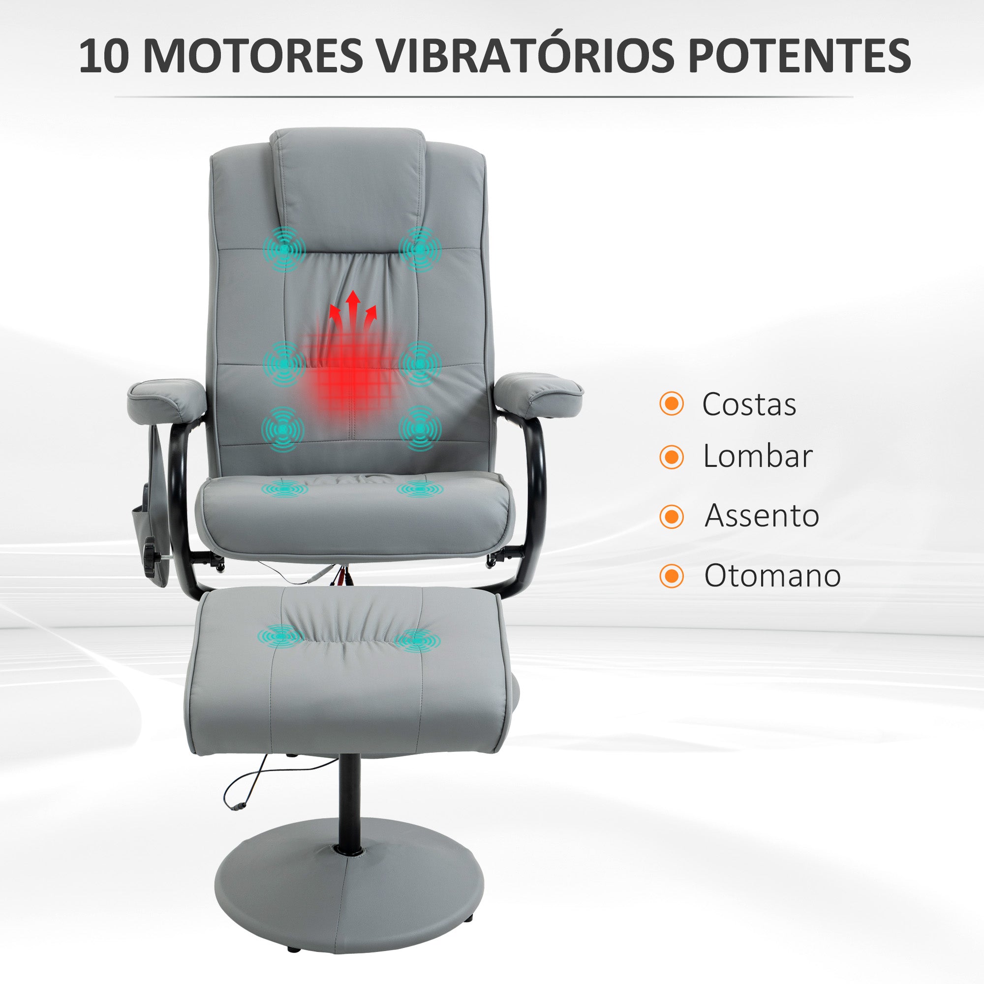 Poltrona de Massagem Elétrica Cinza 77x84x102 cm com Banco para Apoiar os Pés