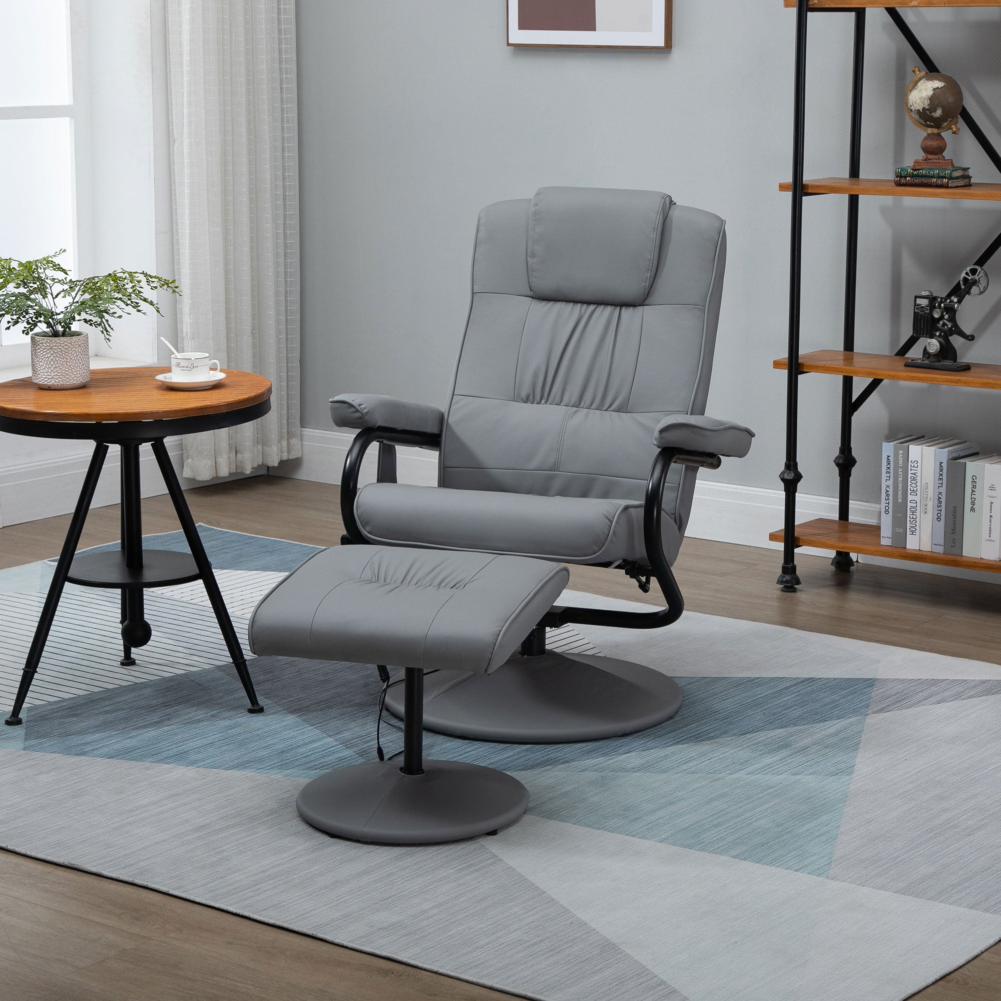 Poltrona de Massagem Elétrica Cinza 77x84x102 cm com Banco para Apoiar os Pés