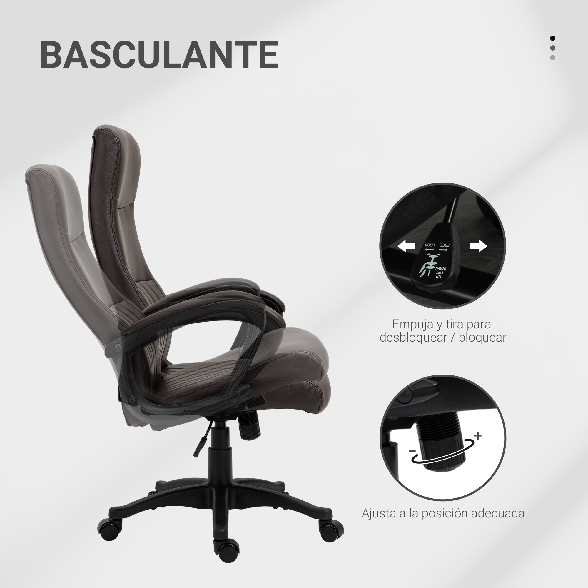 Cadeira de Escritório Ergonômica Pele Sintética Marrom 61.5x66x123cm