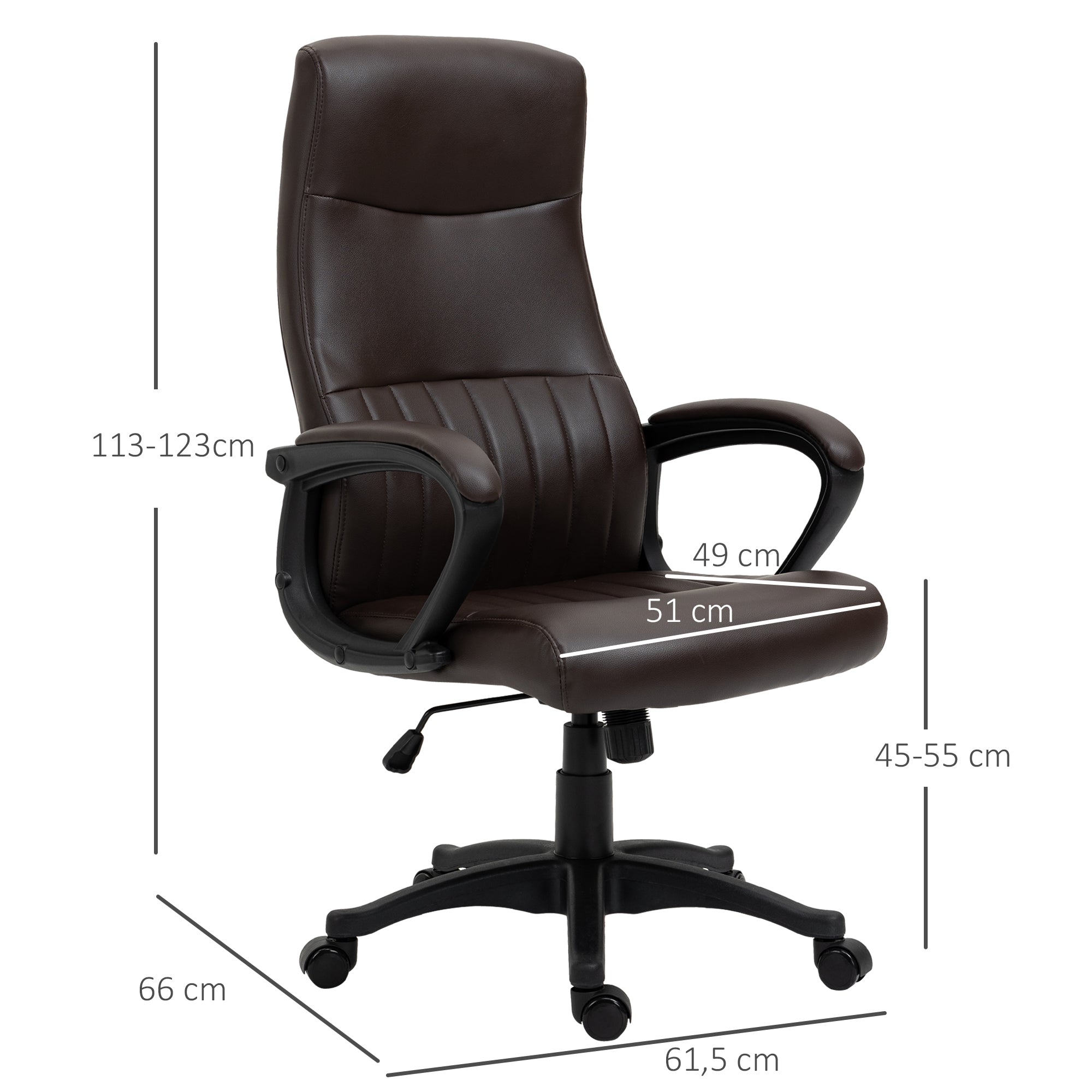 Cadeira de Escritório Ergonômica Pele Sintética Marrom 61.5x66x123cm