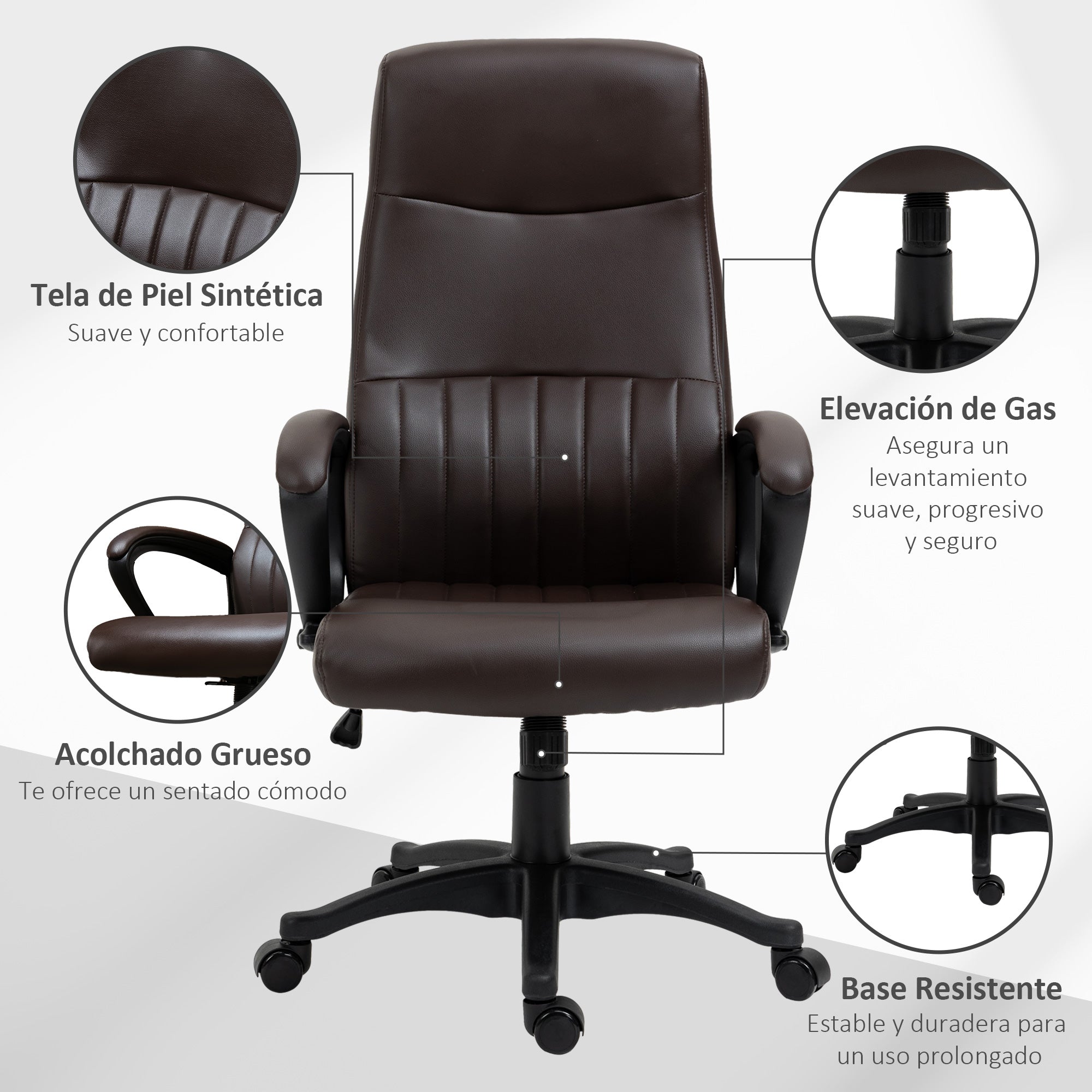 Cadeira de Escritório Ergonômica Pele Sintética Marrom 61.5x66x123cm