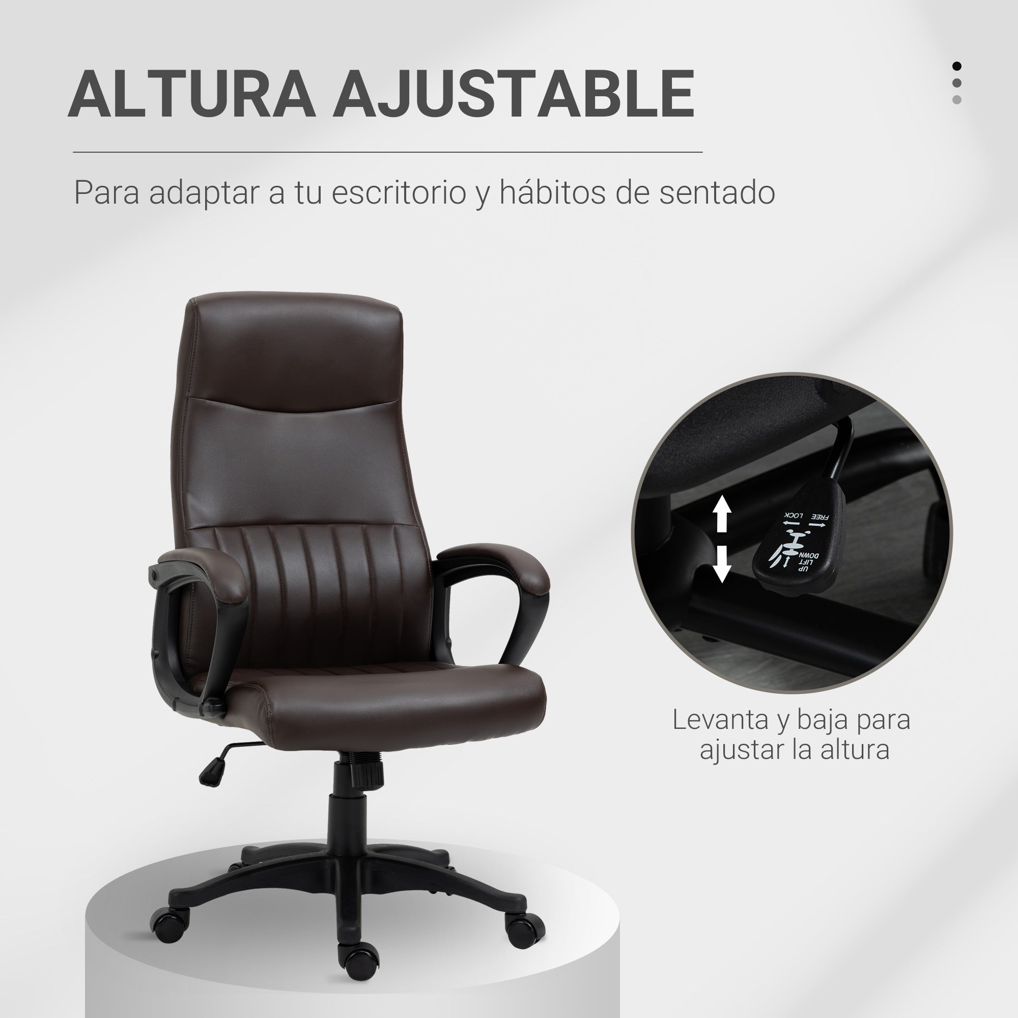 Cadeira de Escritório Ergonômica Pele Sintética Marrom 61.5x66x123cm