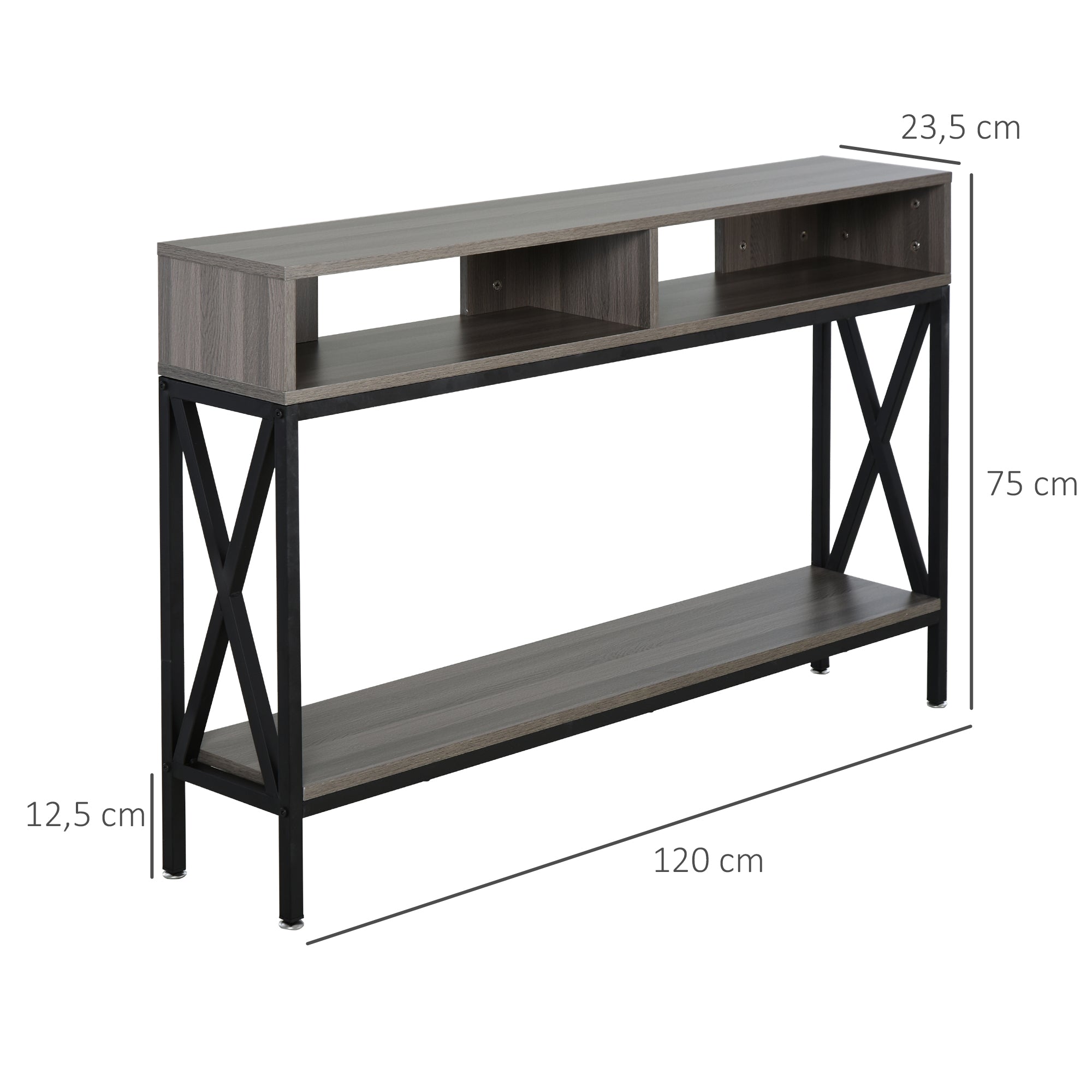 Mesa Consola Móvel de Entrada Estilo Industrial Vintage 120x23.5x75cm Cinza e Preto