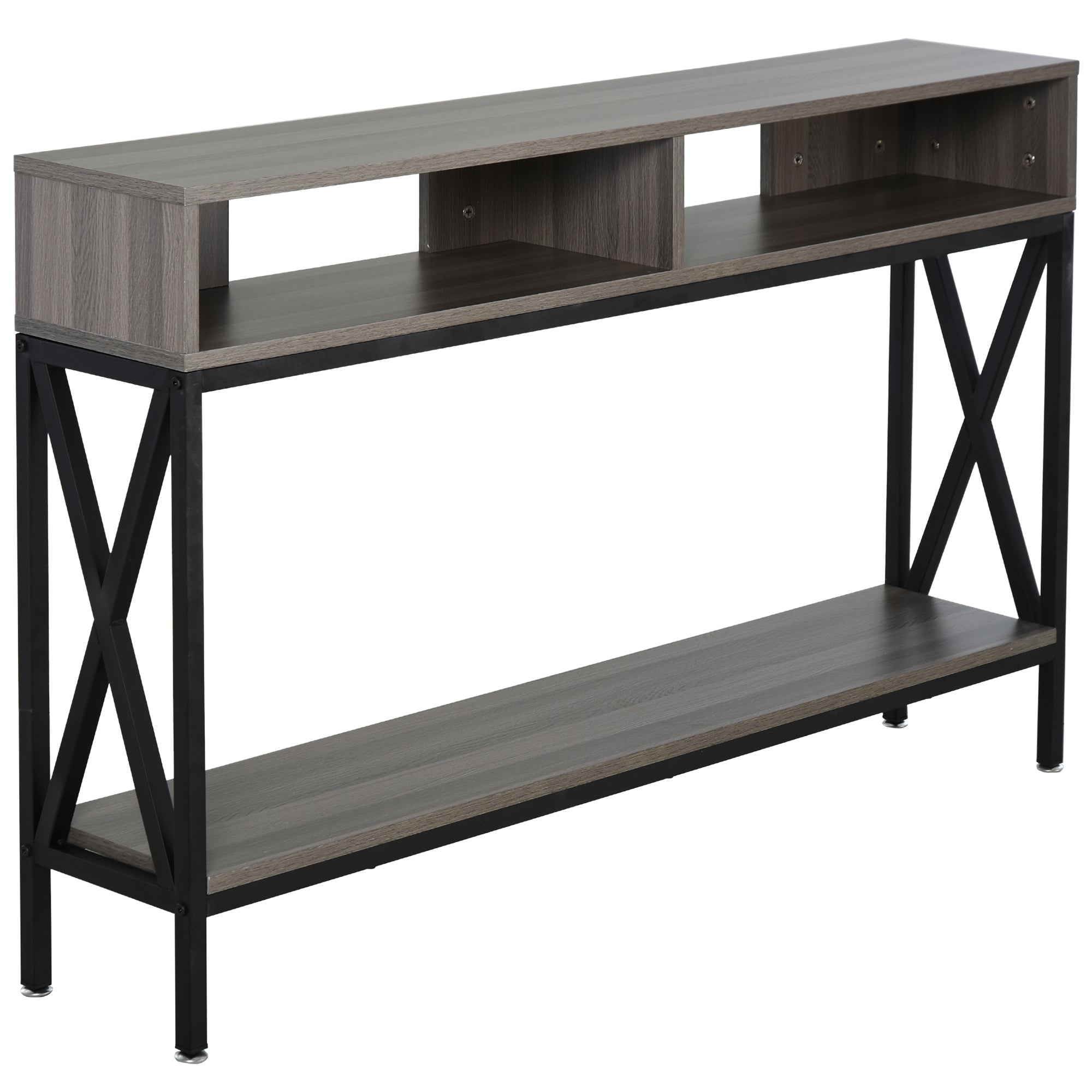 Mesa Consola Móvel de Entrada Estilo Industrial Vintage 120x23.5x75cm Cinza e Preto