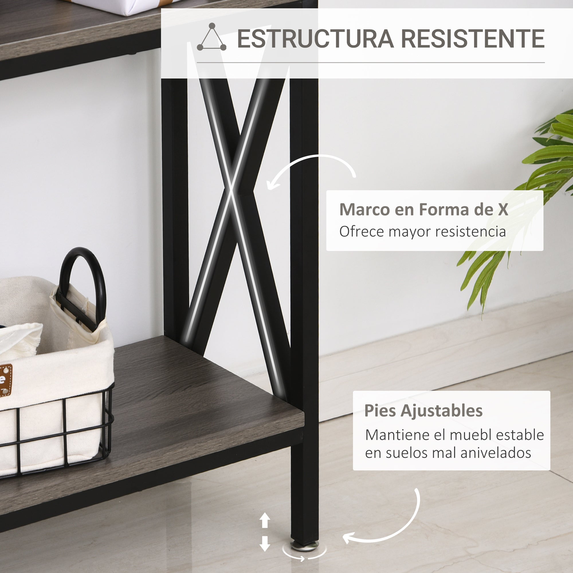 Mesa Consola Móvel de Entrada Estilo Industrial Vintage 120x23.5x75cm Cinza e Preto