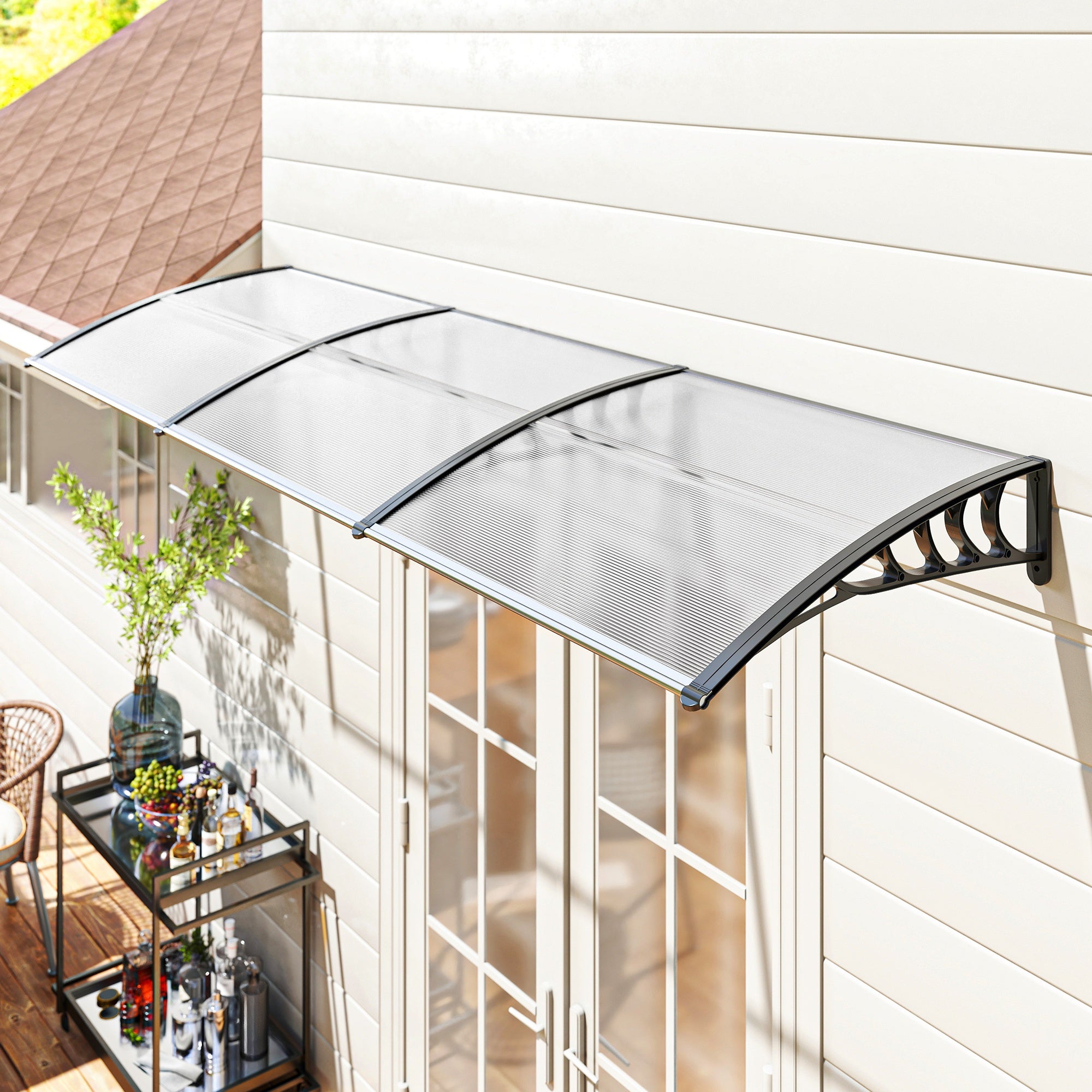 Marquise Transparente e Preta 295x90 cm para Portas e Janelas