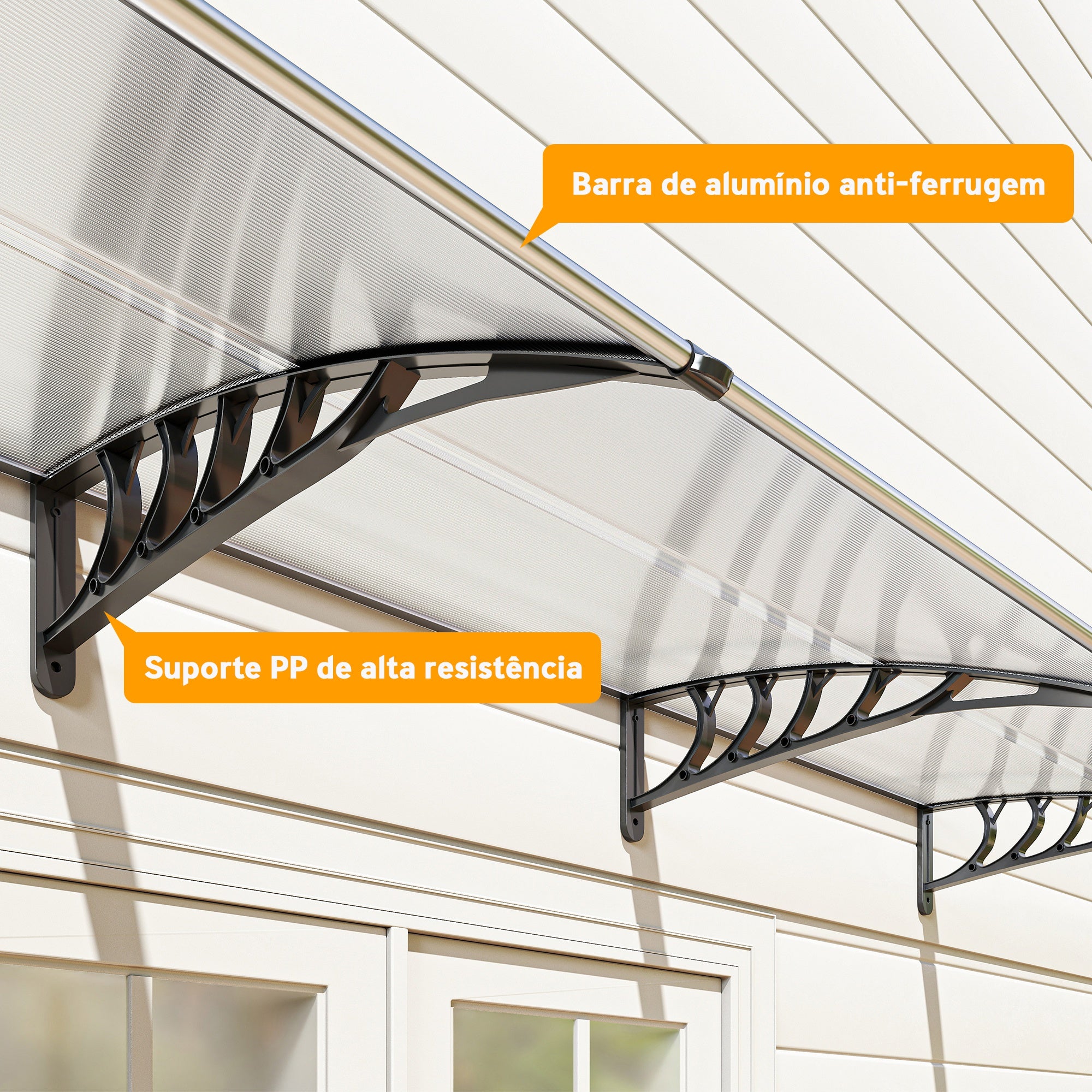 Marquise Transparente e Preta 295x90 cm para Portas e Janelas