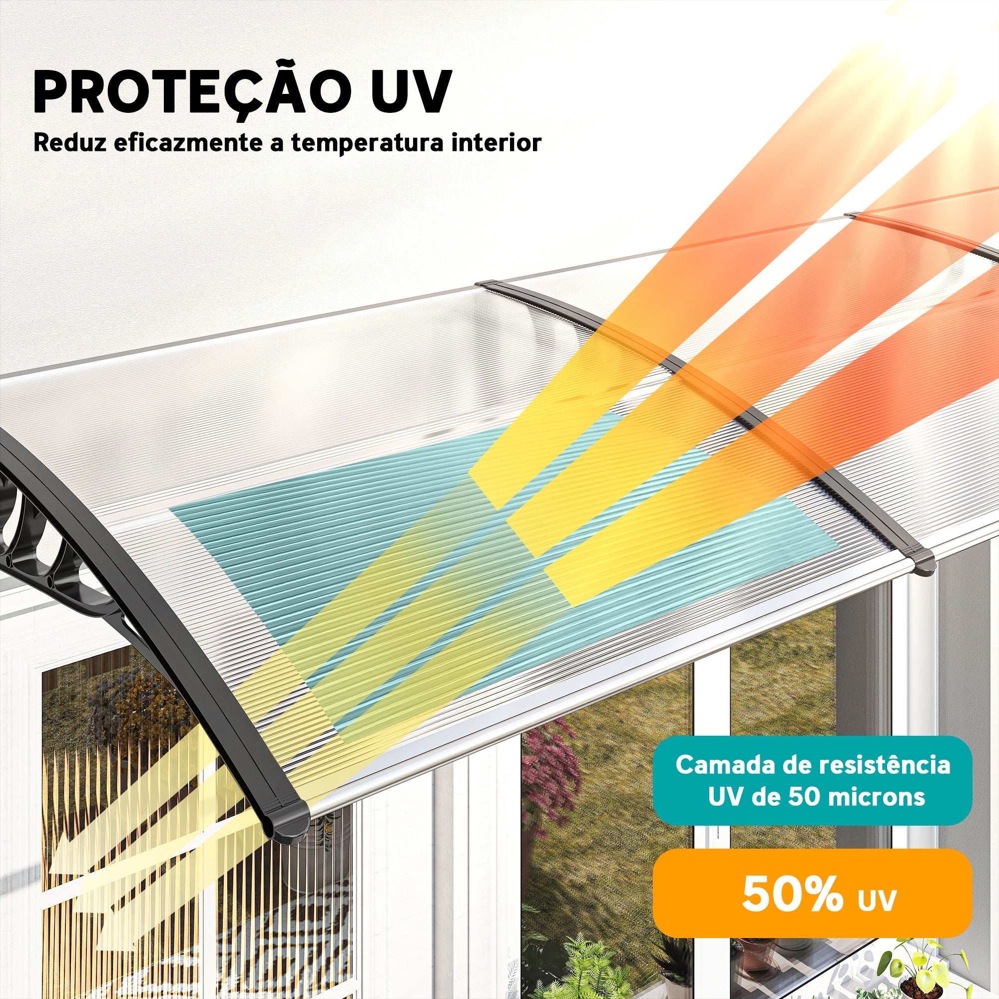 Marquise Transparente e Preta 295x90 cm para Portas e Janelas