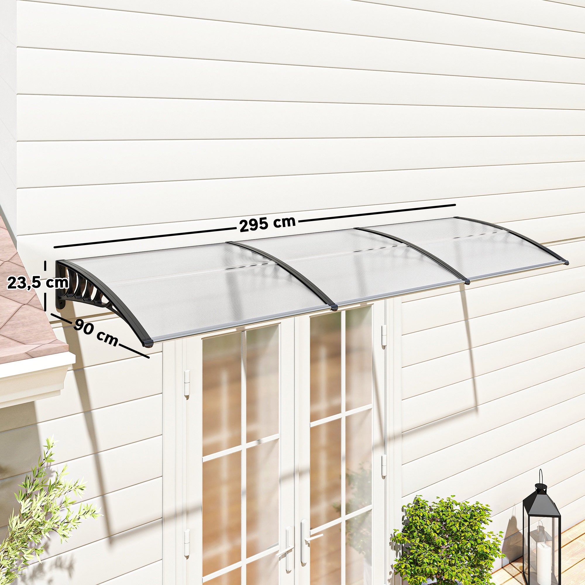 Marquise Transparente e Preta 295x90 cm para Portas e Janelas