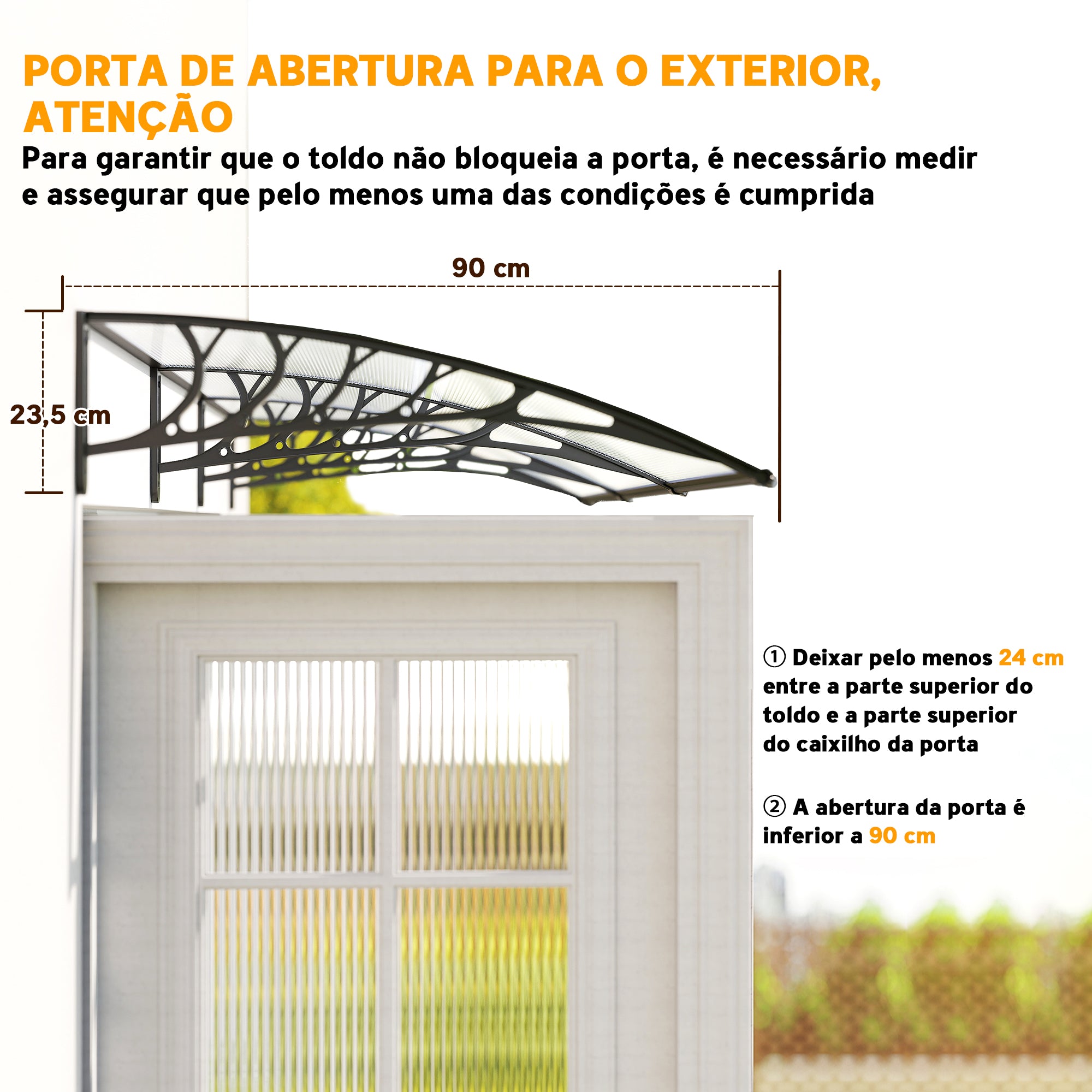 Marquise Transparente e Preta 295x90 cm para Portas e Janelas