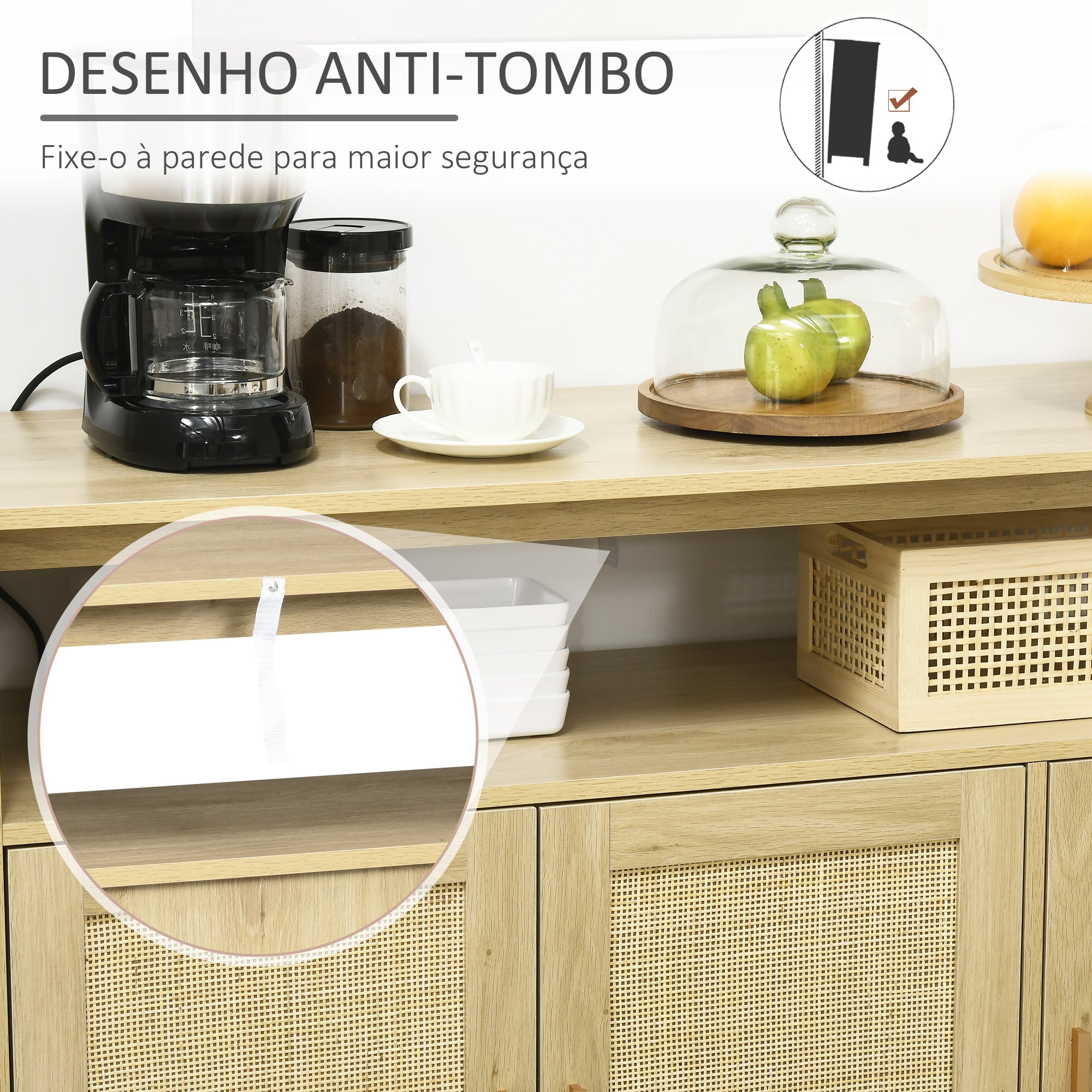 Aparador de Sala de Estar de Estilo Cannage Cor de Madeira Natural 120x40x97 cm