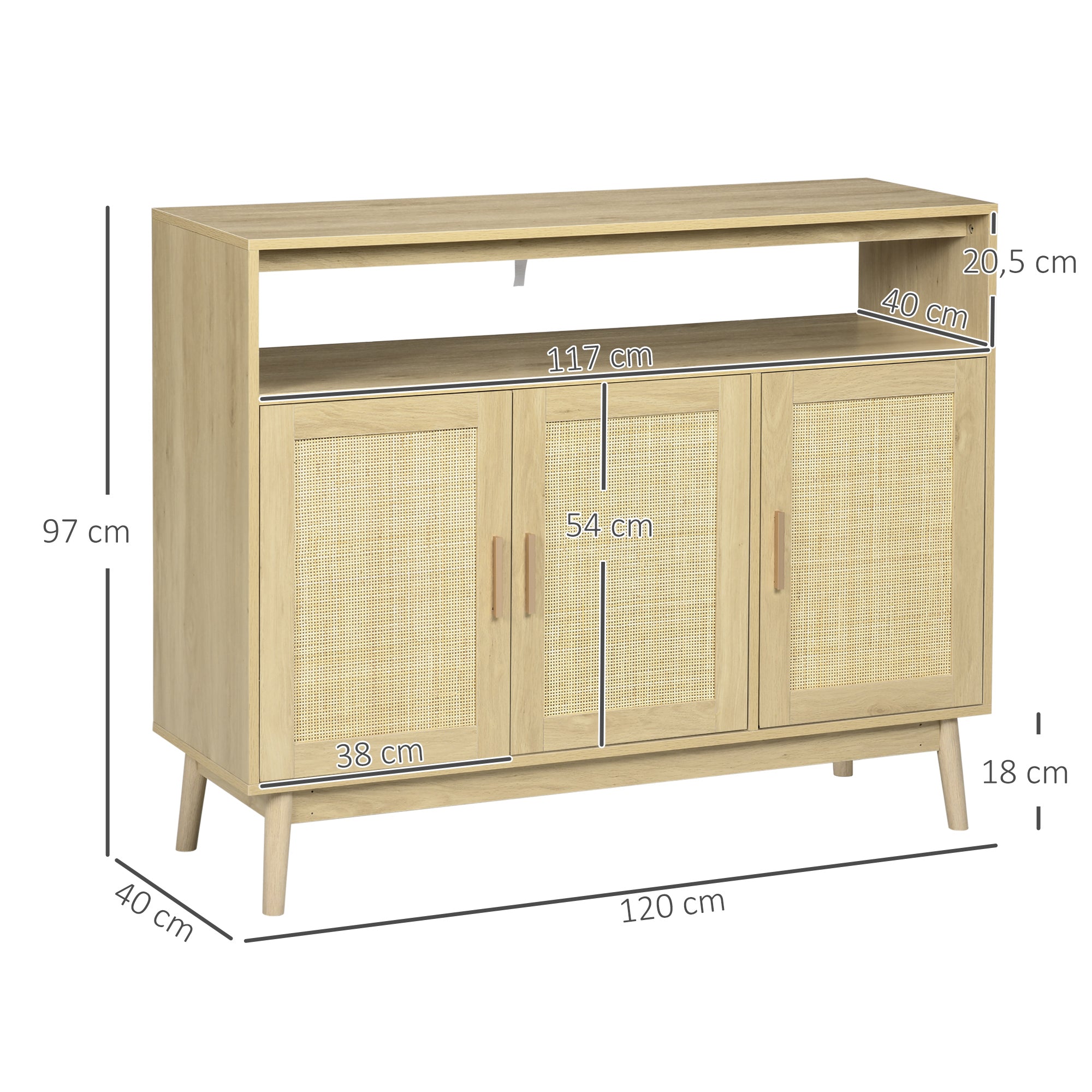 Aparador de Sala de Estar de Estilo Cannage Cor de Madeira Natural 120x40x97 cm