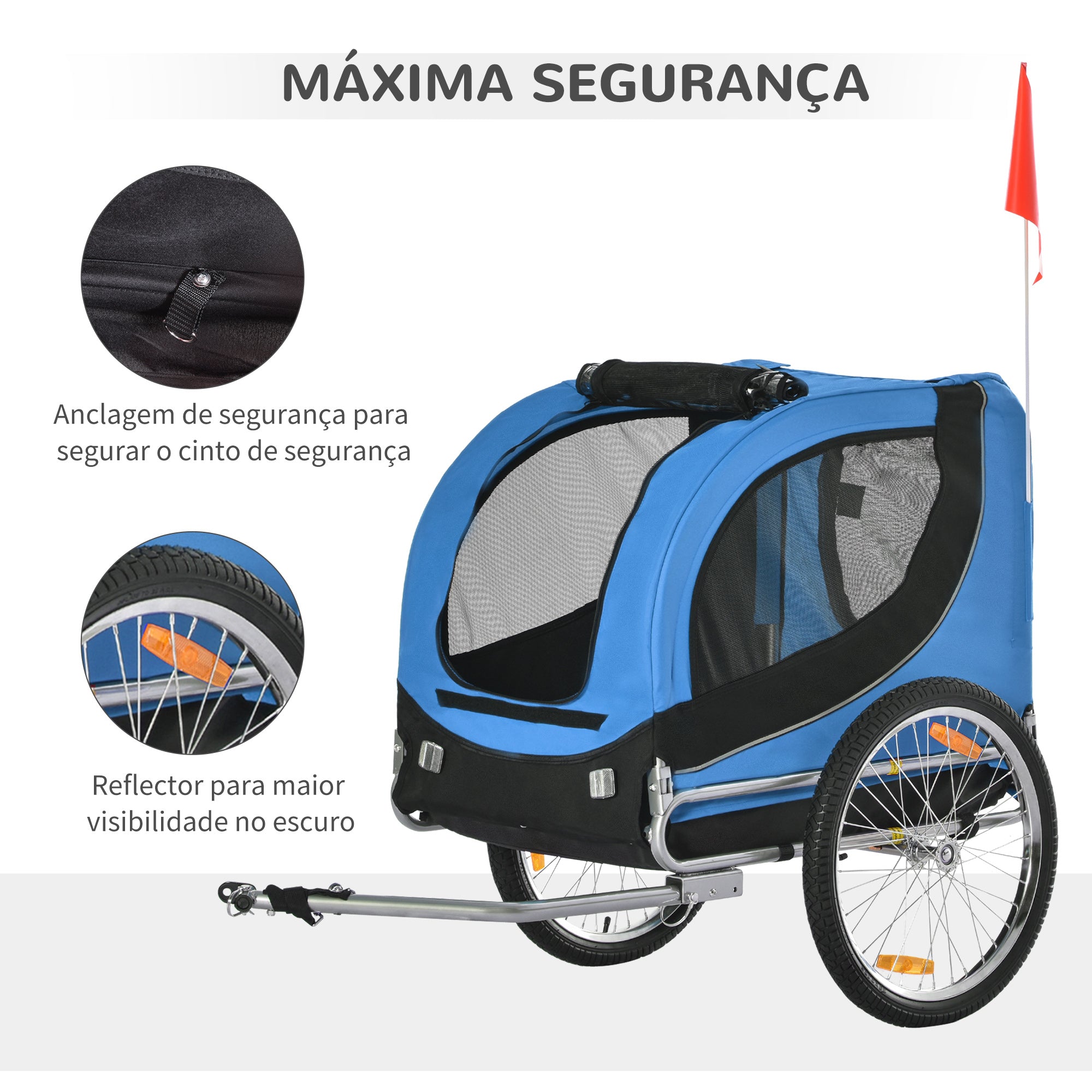 Reboque de Bicicleta para Cães 130x73x90cm Azul e Preto