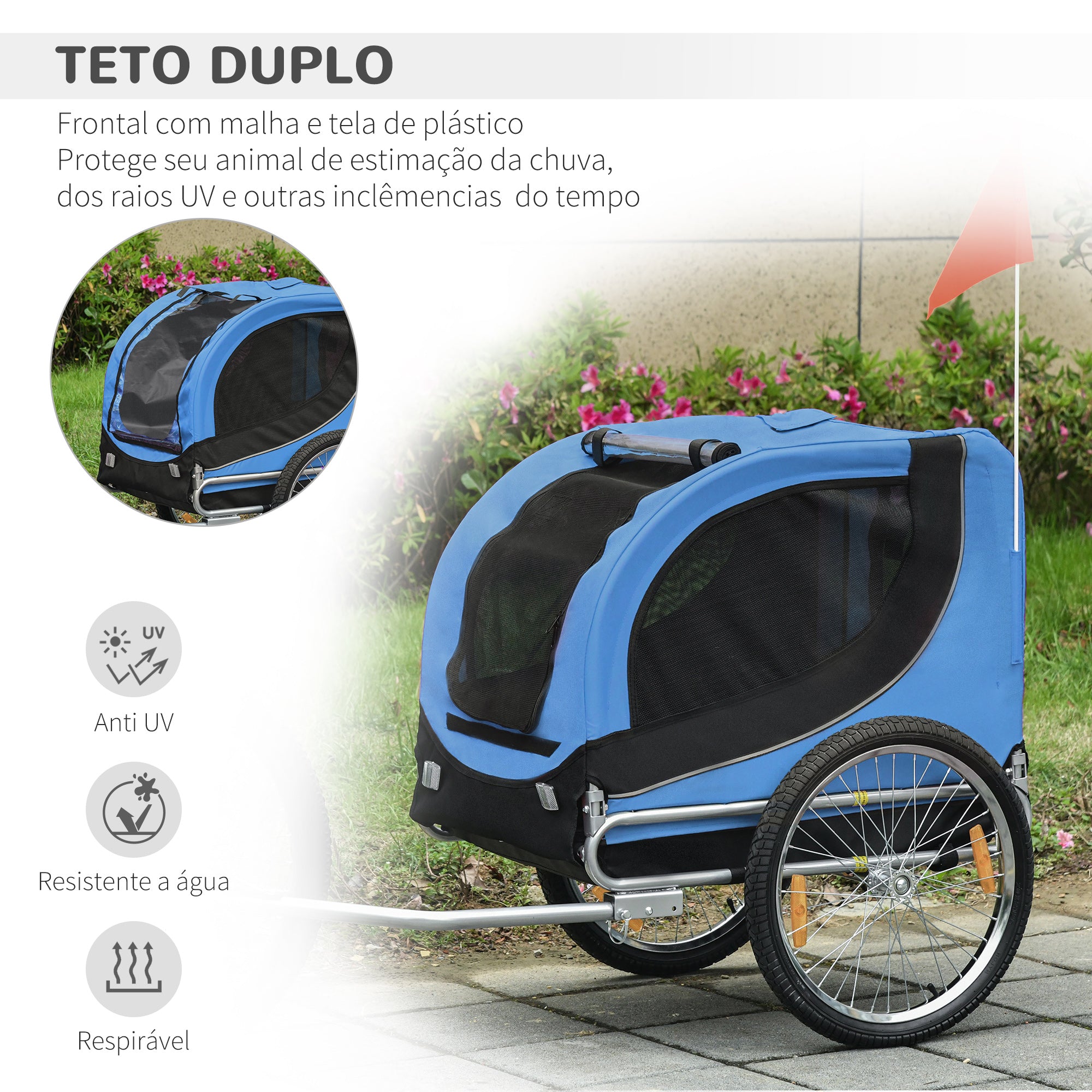 Reboque de Bicicleta para Cães 130x73x90cm Azul e Preto