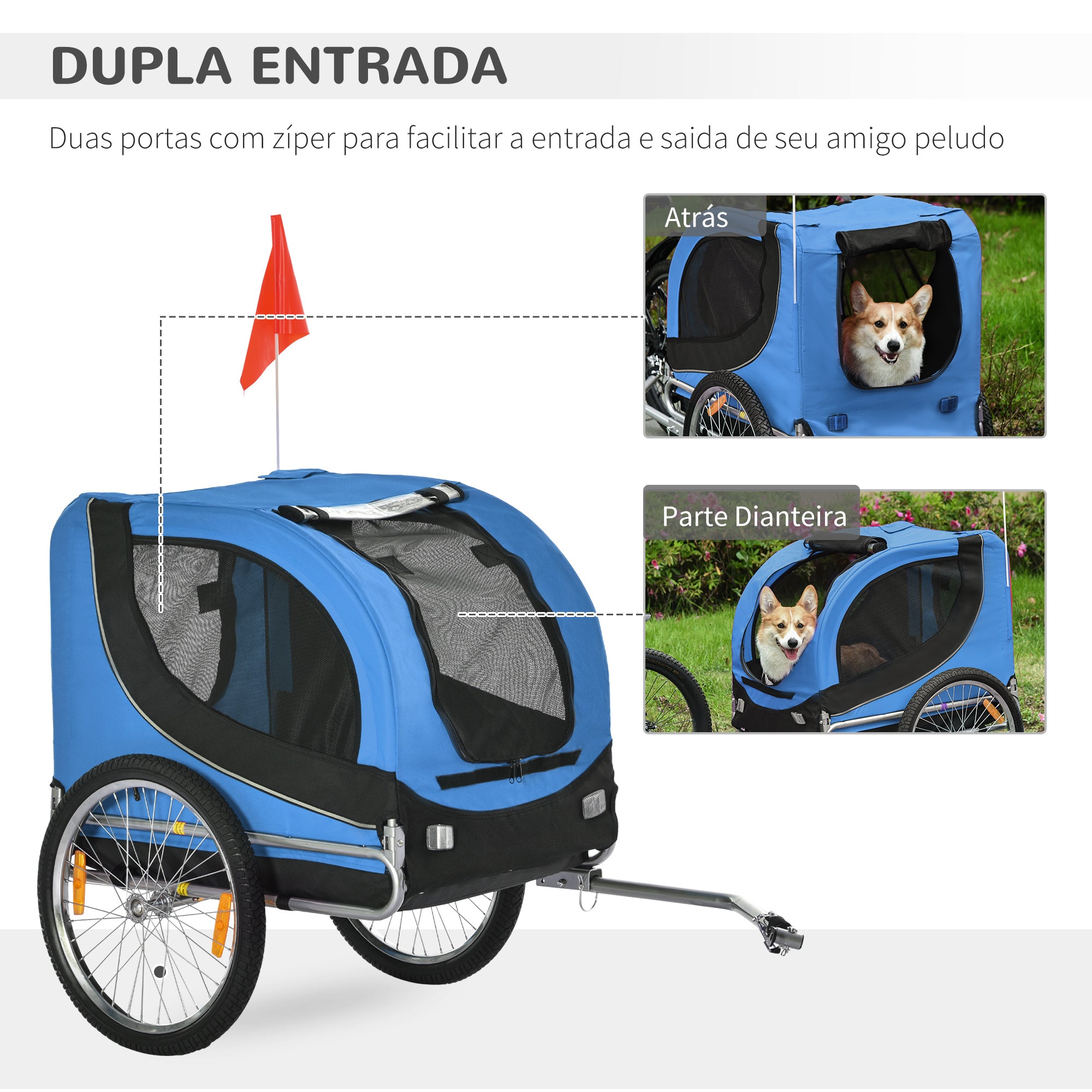 Reboque de Bicicleta para Cães 130x73x90cm Azul e Preto
