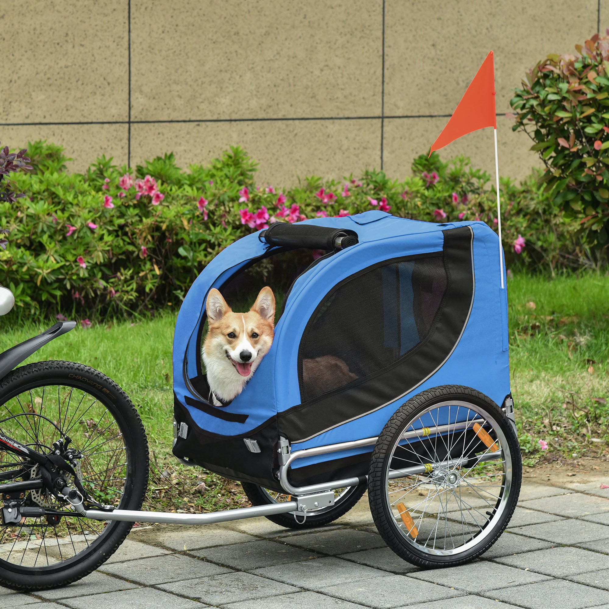 Reboque de Bicicleta para Cães 130x73x90cm Azul e Preto