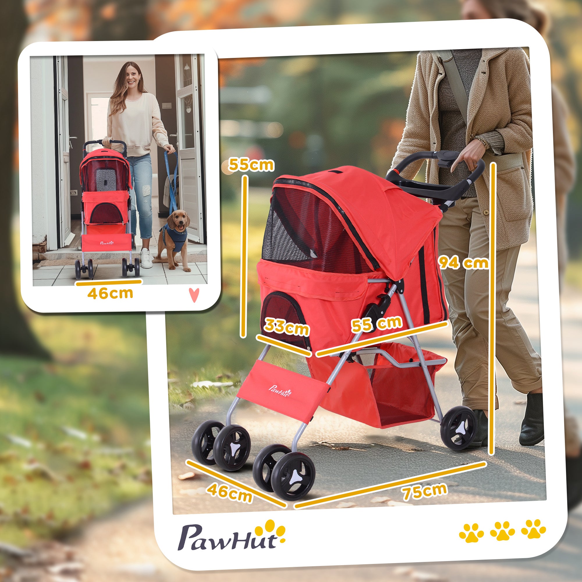 Carrinho para Animais de Estimação Vermelho 75x46x94 cm - Passeios Confortáveis e Seguros