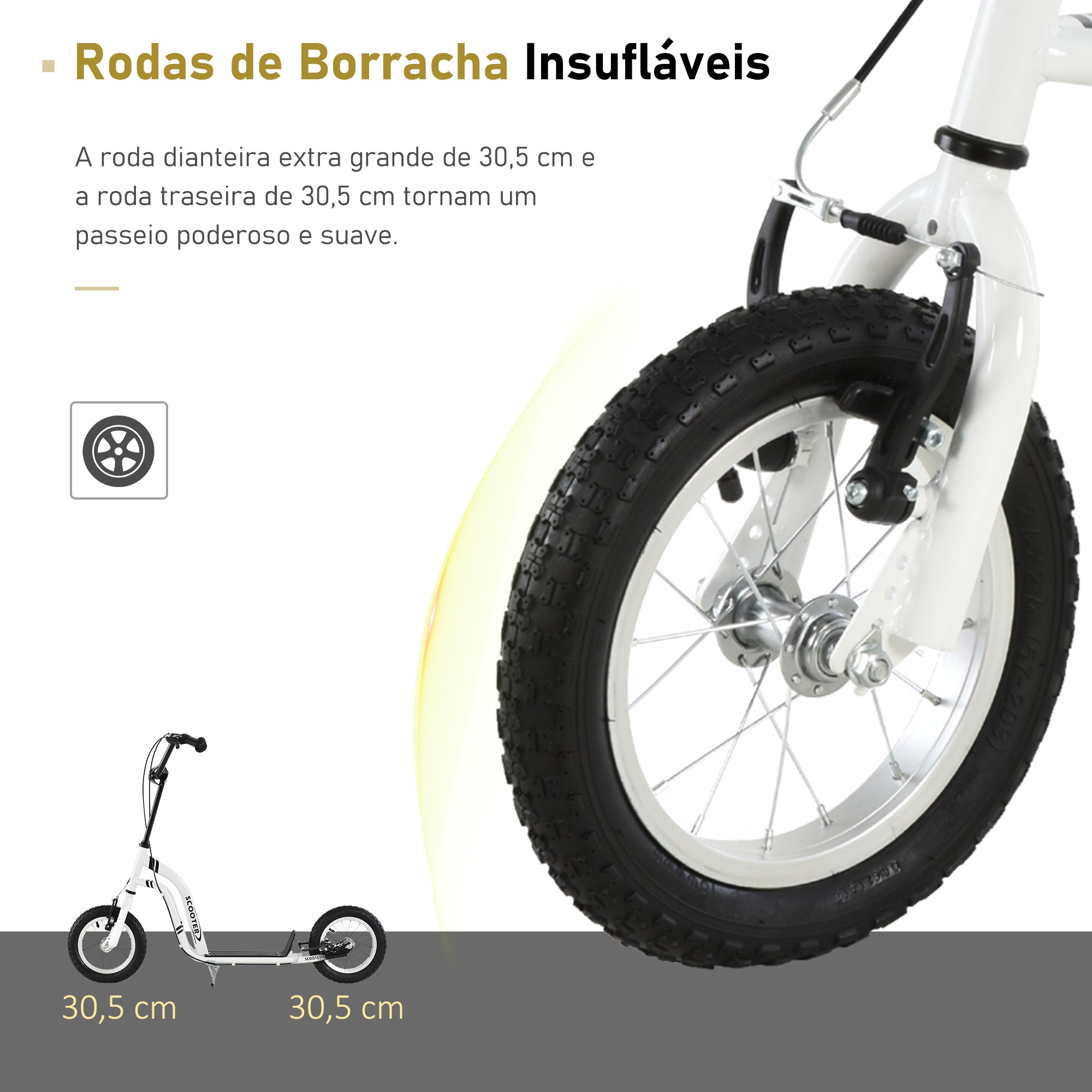Trotinete para Crianças 120x58x80-85 cm - Branco