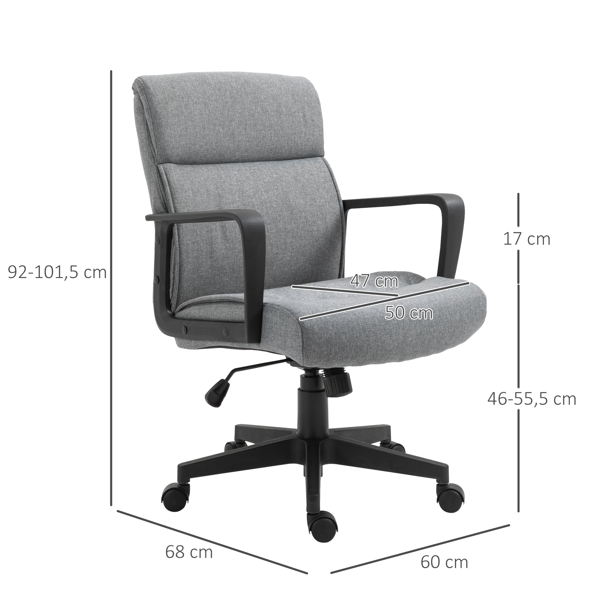 Cadeira de Escritório Ergonómica 360° Linho Cinza 60x68x101,5cm