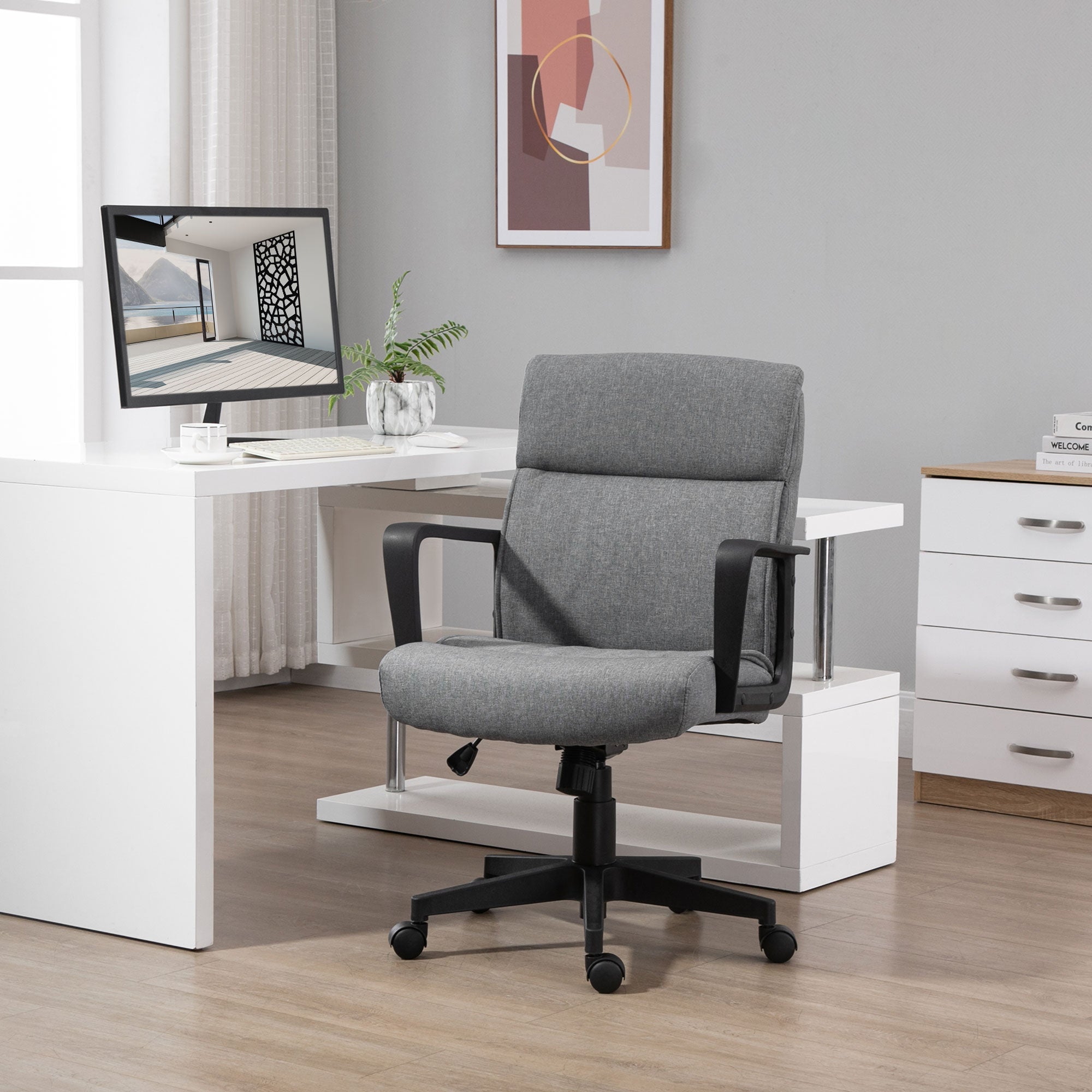 Cadeira de Escritório Ergonómica 360° Linho Cinza 60x68x101,5cm