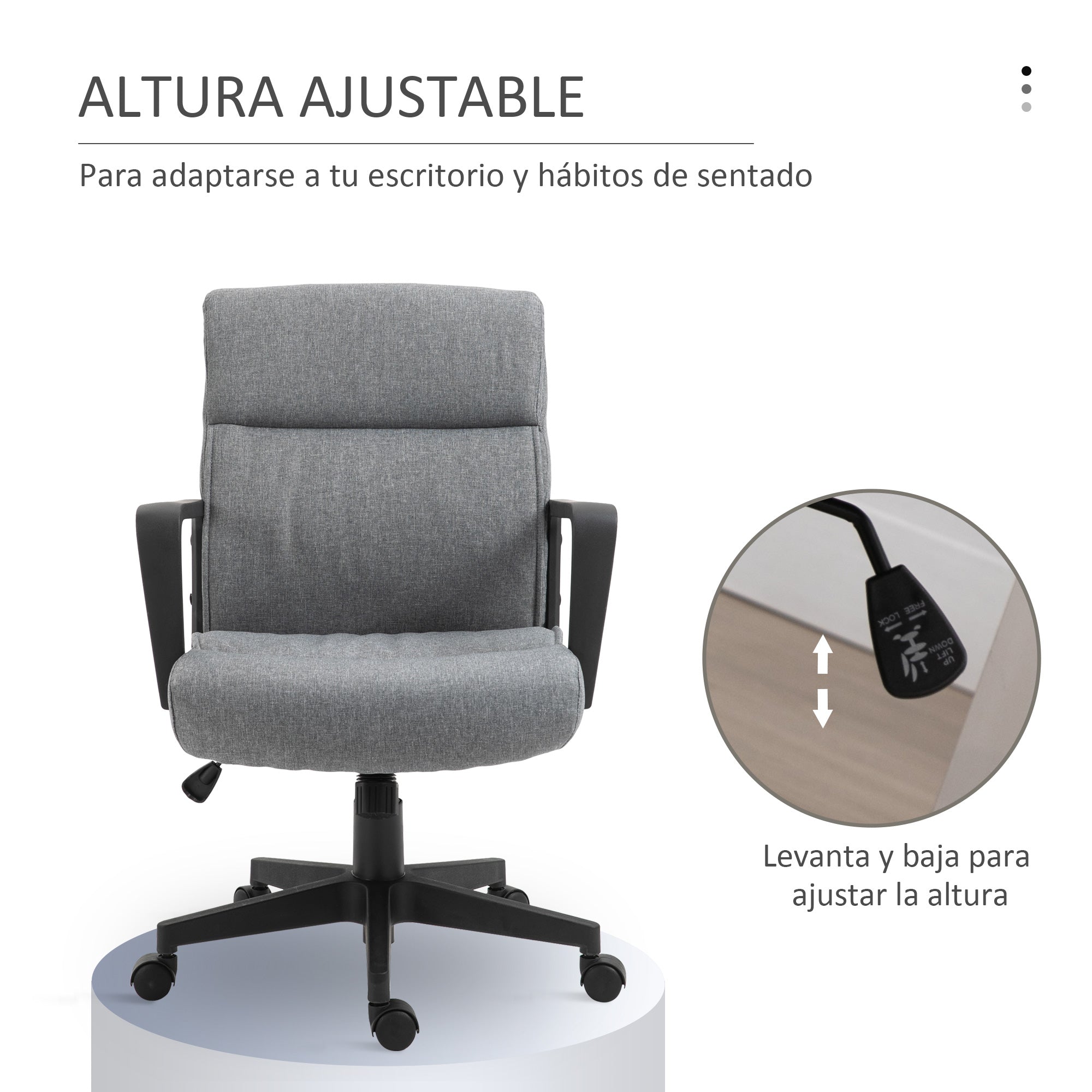 Cadeira de Escritório Ergonómica 360° Linho Cinza 60x68x101,5cm