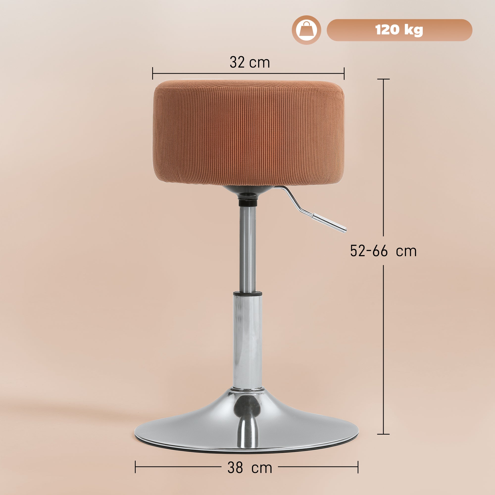 Banco de Bar Giratório Marrom Ø38x52-66 cm Estofado em Veludo