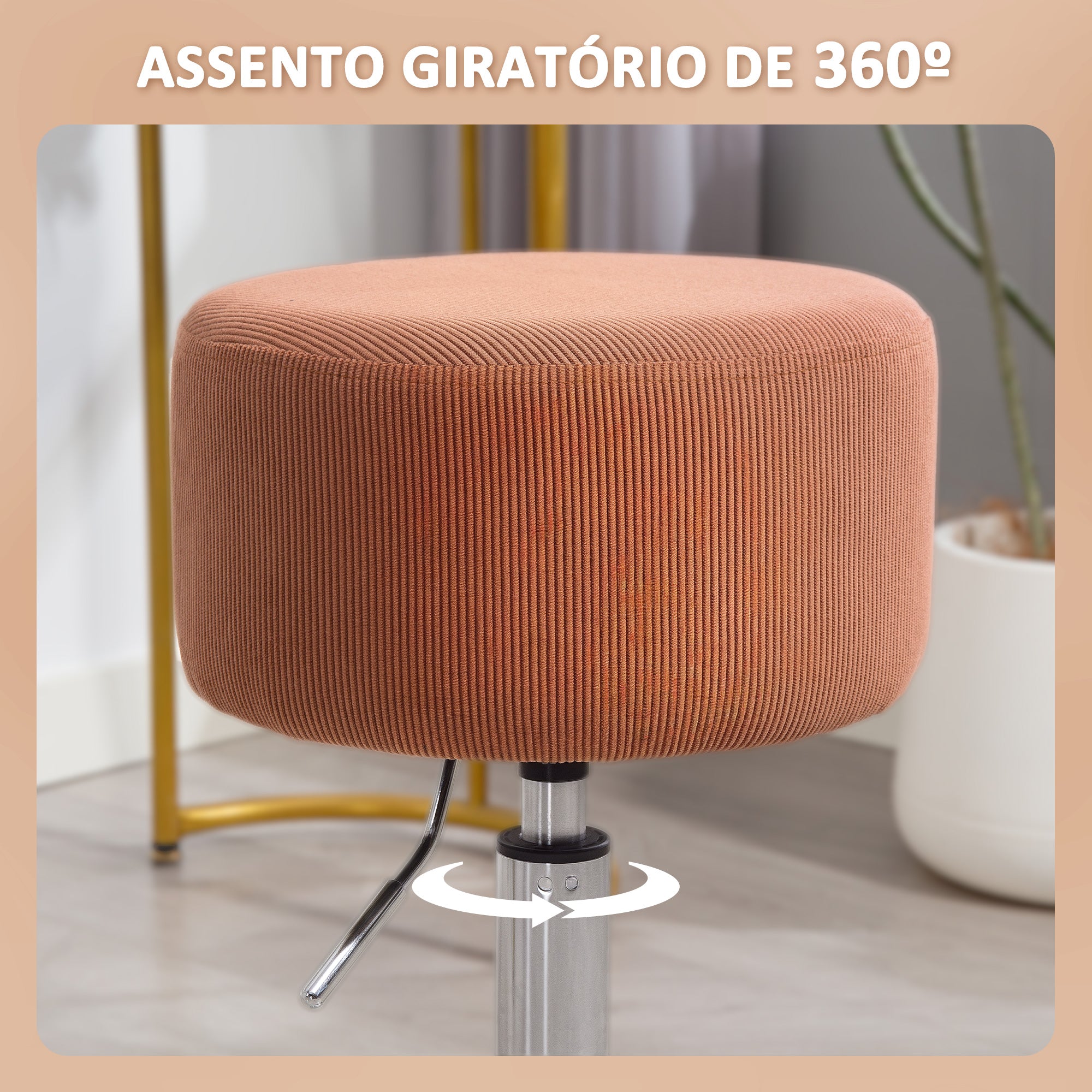 Banco de Bar Giratório Marrom Ø38x52-66 cm Estofado em Veludo