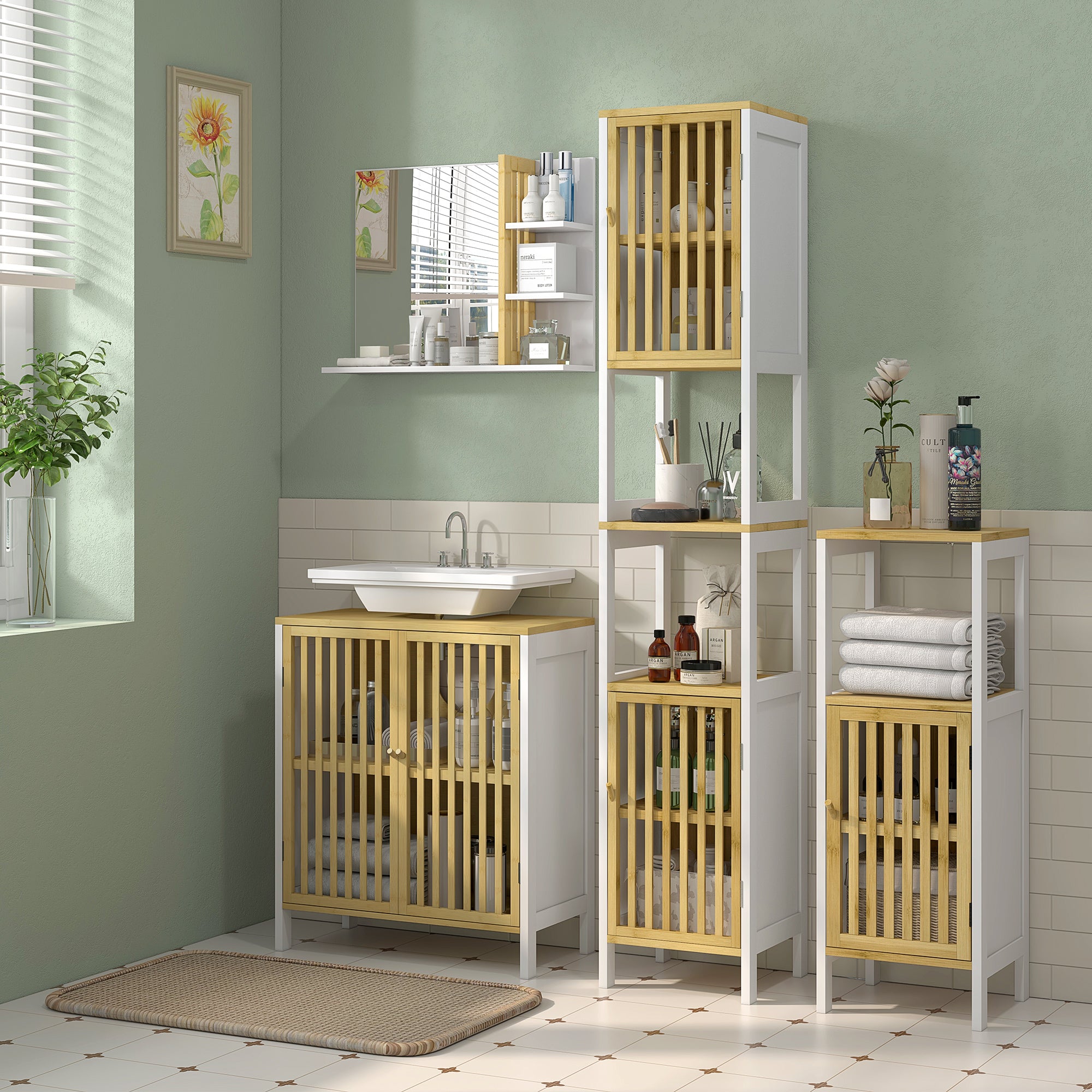 Móvel para Lavatório de Bambu Branco 60x30x70 cm