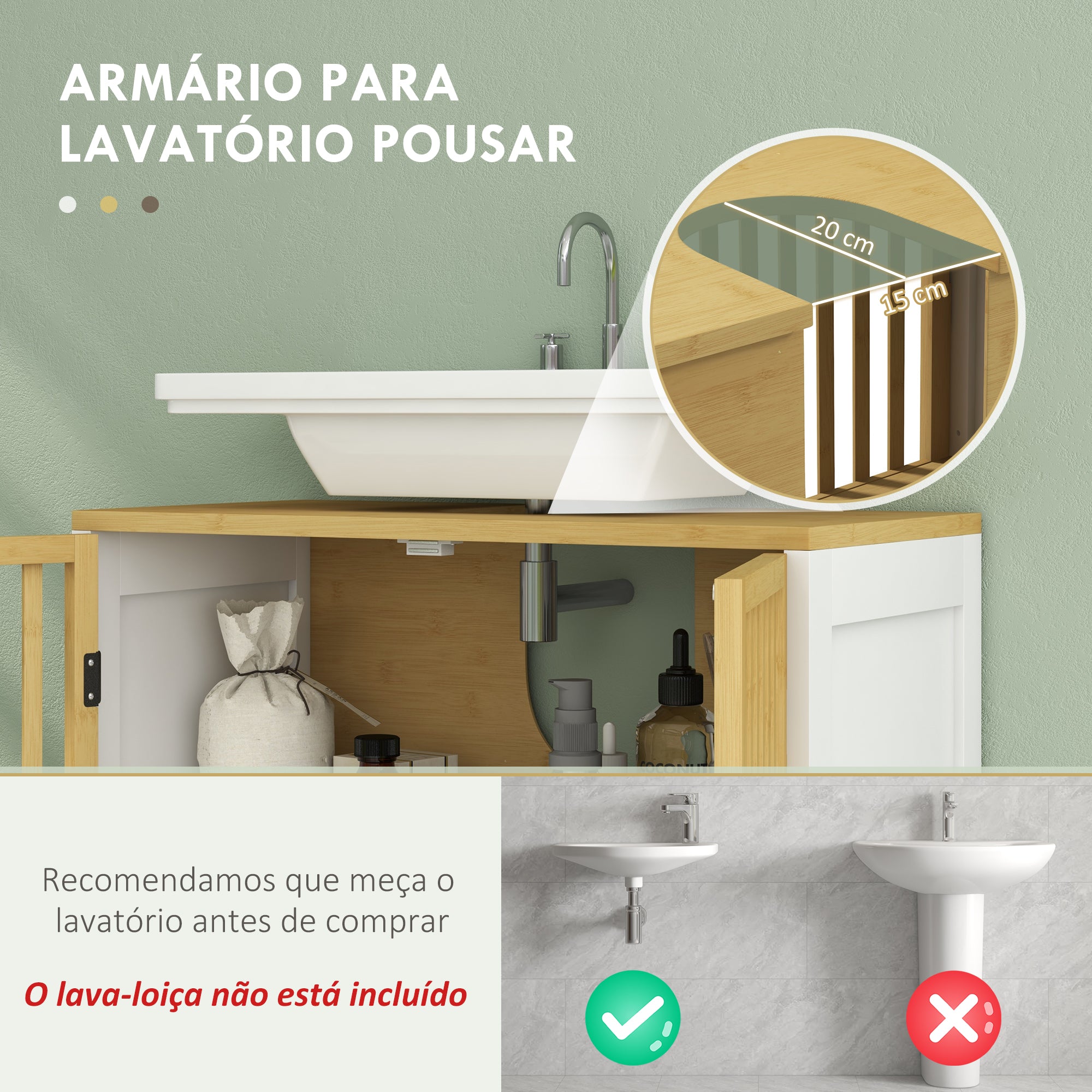 Móvel para Lavatório de Bambu Branco 60x30x70 cm